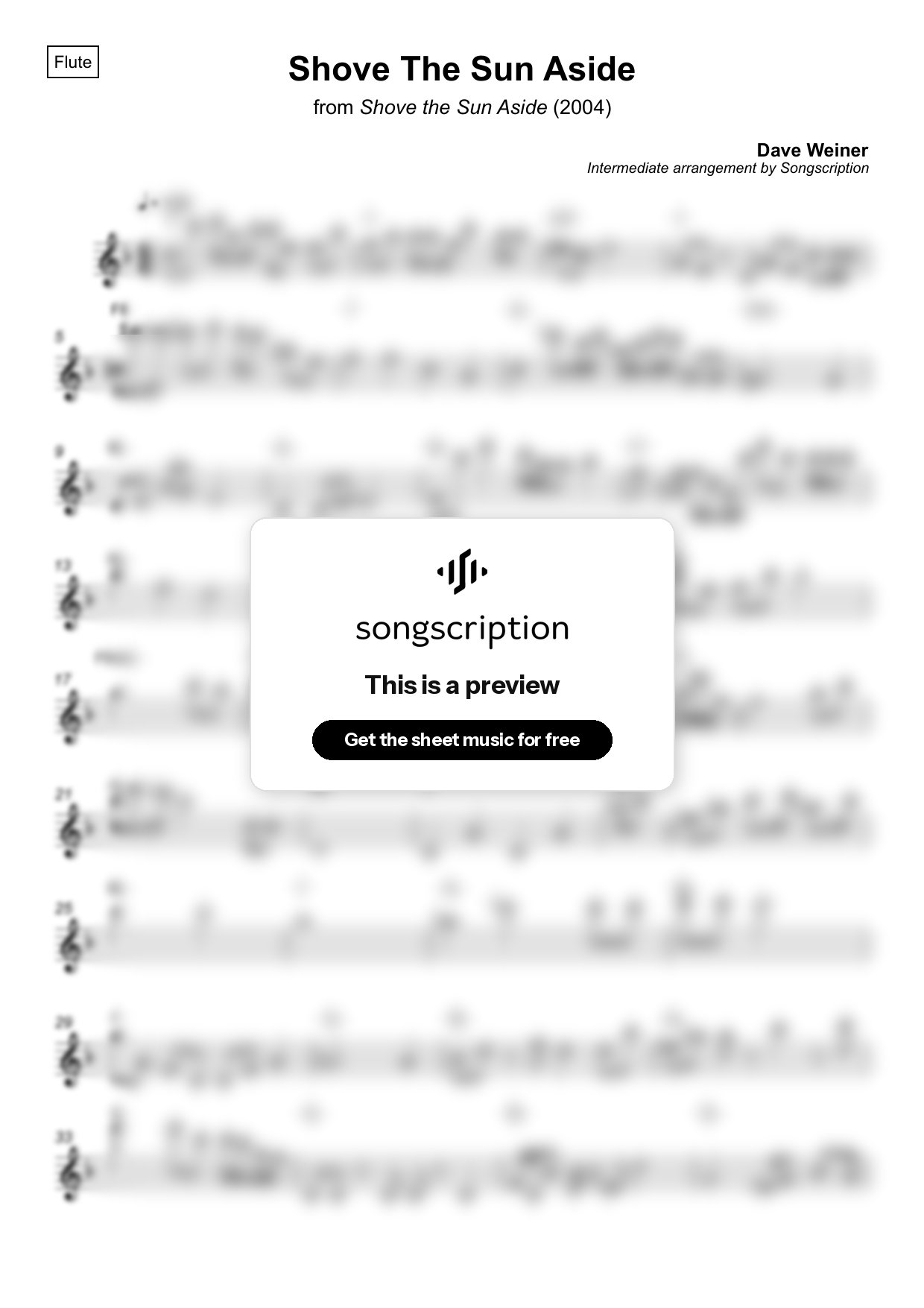 Intermediate Flute Sheet Music for "Shove The Sun Aside" by Dave Weiner