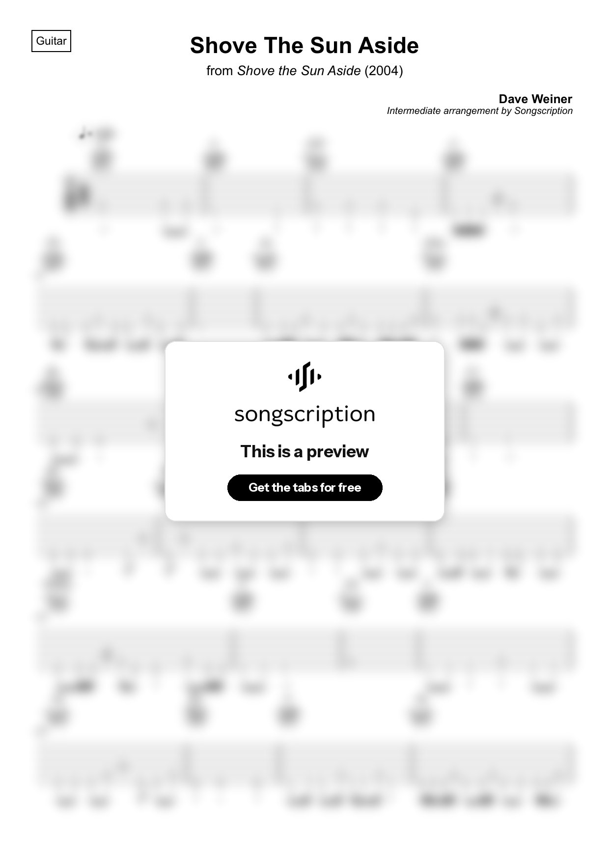 Intermediate Acoustic Guitar Tabs for "Shove The Sun Aside" by Dave Weiner