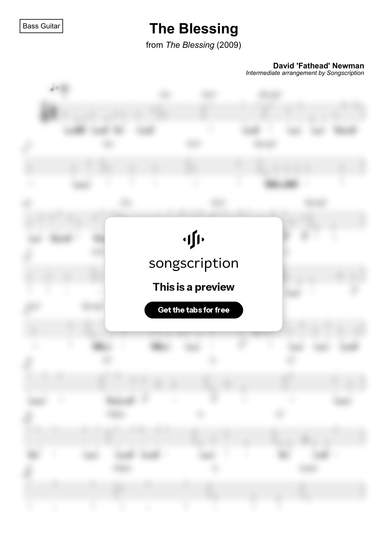 Intermediate Bass Guitar Tabs for "The Blessing" by David 'Fathead' Newman