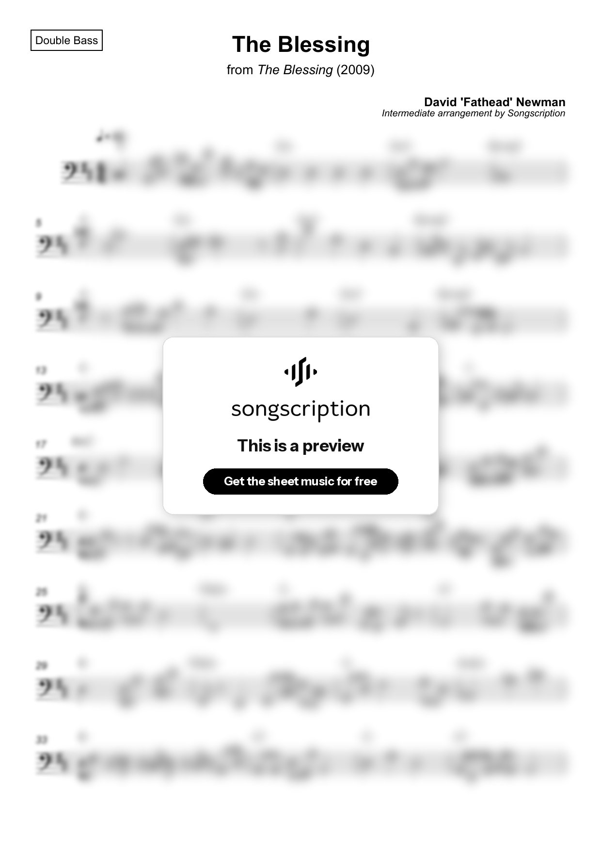 Intermediate Double Bass Sheet Music for "The Blessing" by David 'Fathead' Newman