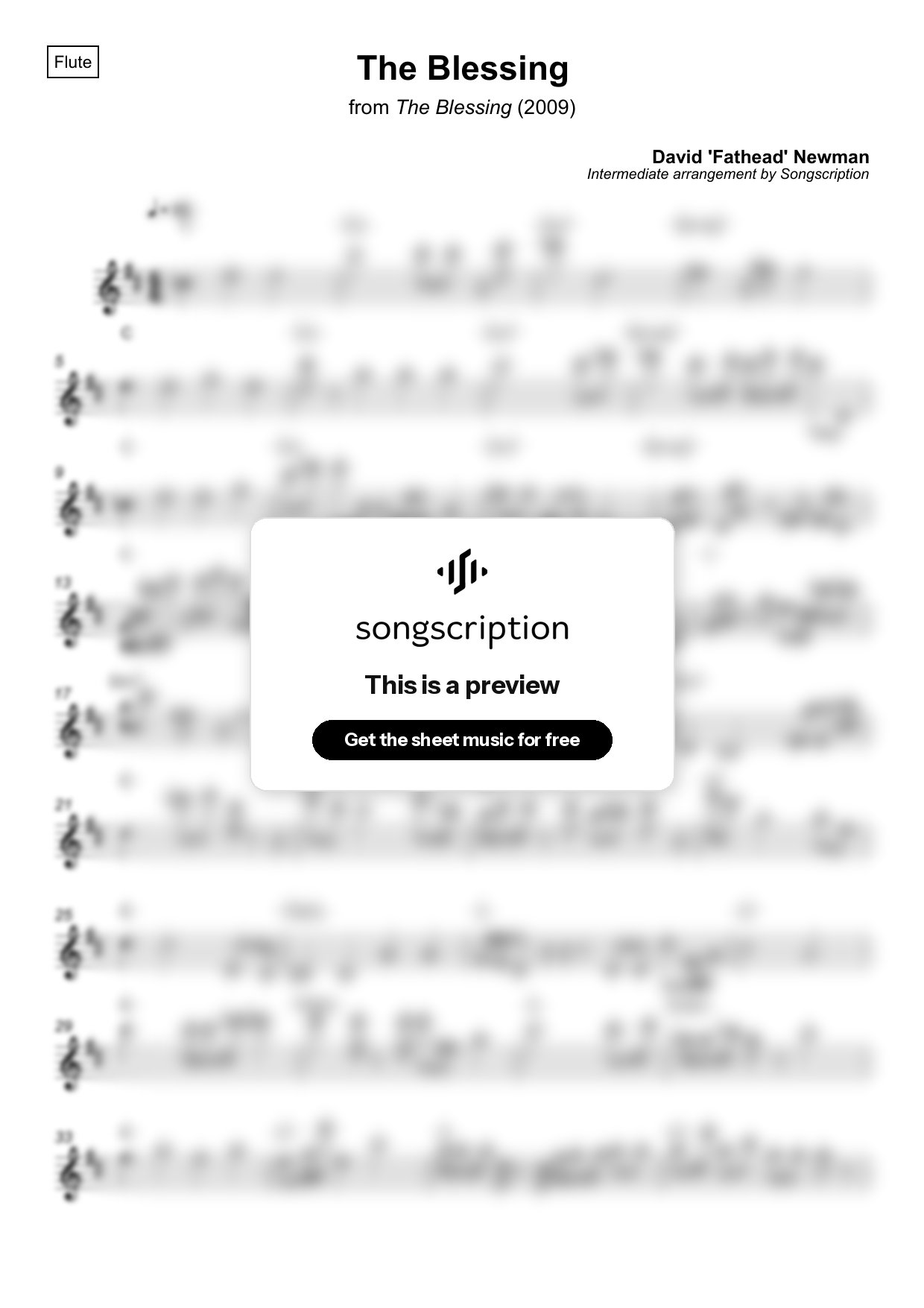 Intermediate Flute Sheet Music for "The Blessing" by David 'Fathead' Newman