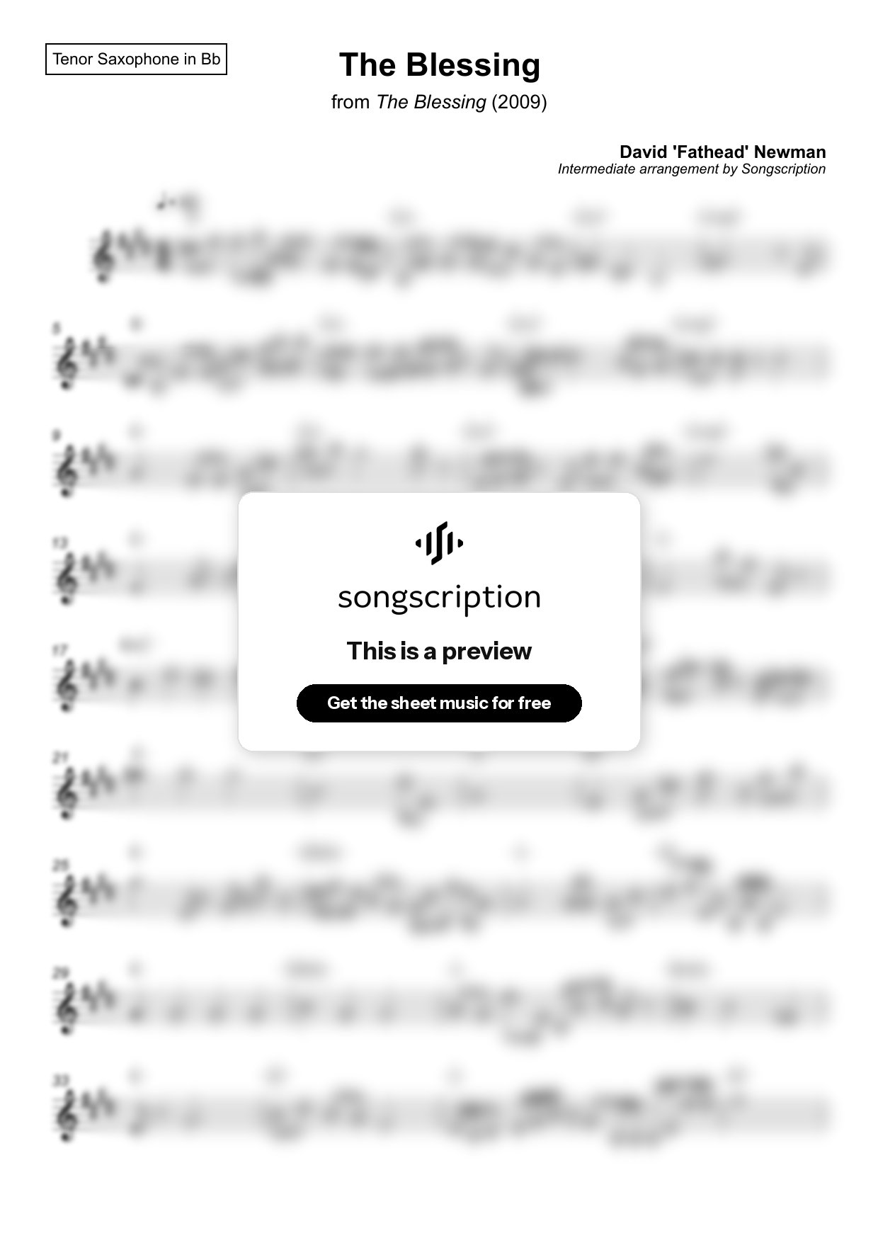 Intermediate Tenor Sax Sheet Music for "The Blessing" by David 'Fathead' Newman