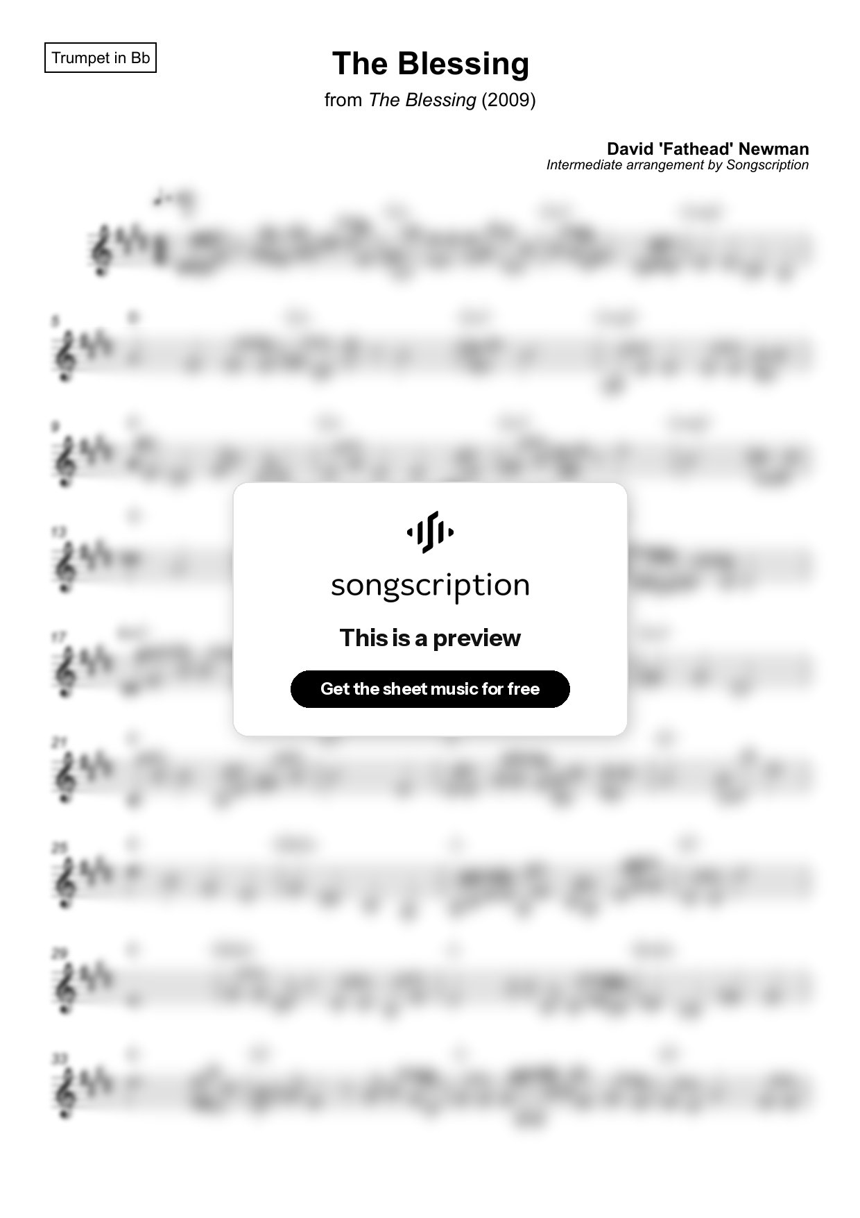 Intermediate Trumpet Sheet Music for "The Blessing" by David 'Fathead' Newman
