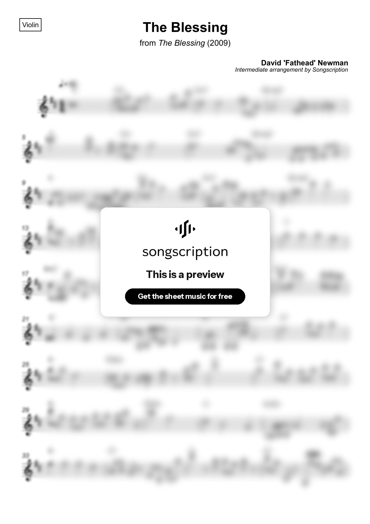 Intermediate Violin Sheet Music for "The Blessing" by David 'Fathead' Newman