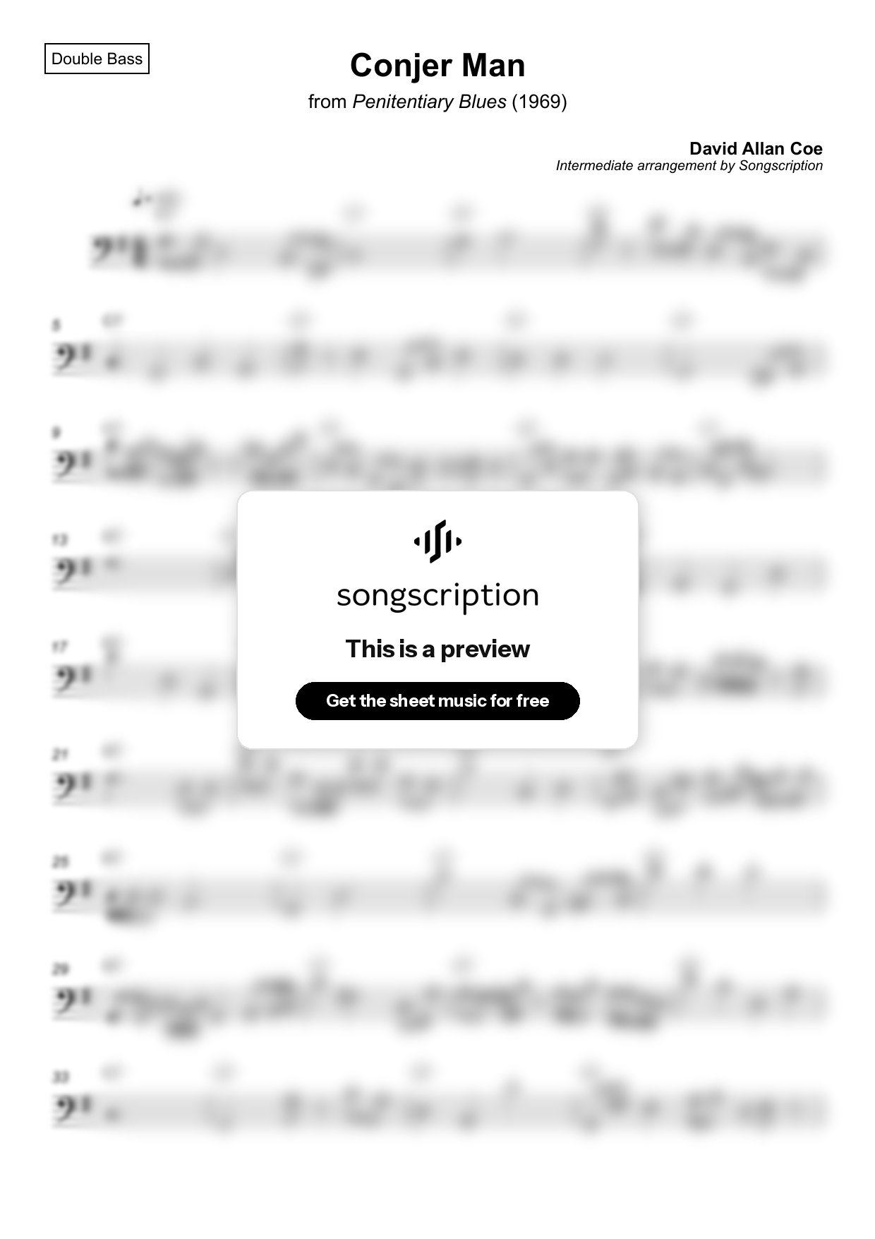 Intermediate Double Bass Sheet Music for "Conjer Man" by David Allan Coe