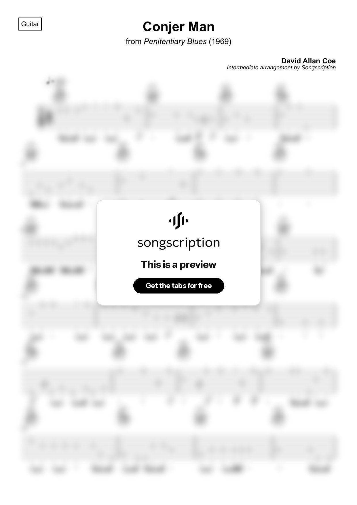 Intermediate Acoustic Guitar Tabs for "Conjer Man" by David Allan Coe