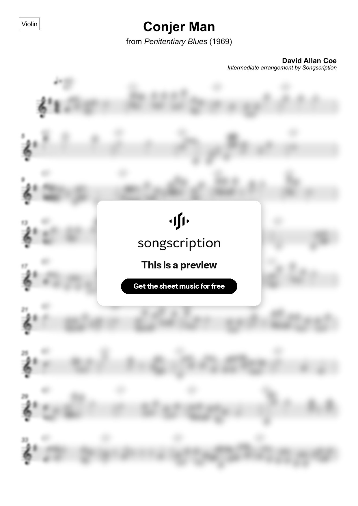 Intermediate Violin Sheet Music for "Conjer Man" by David Allan Coe