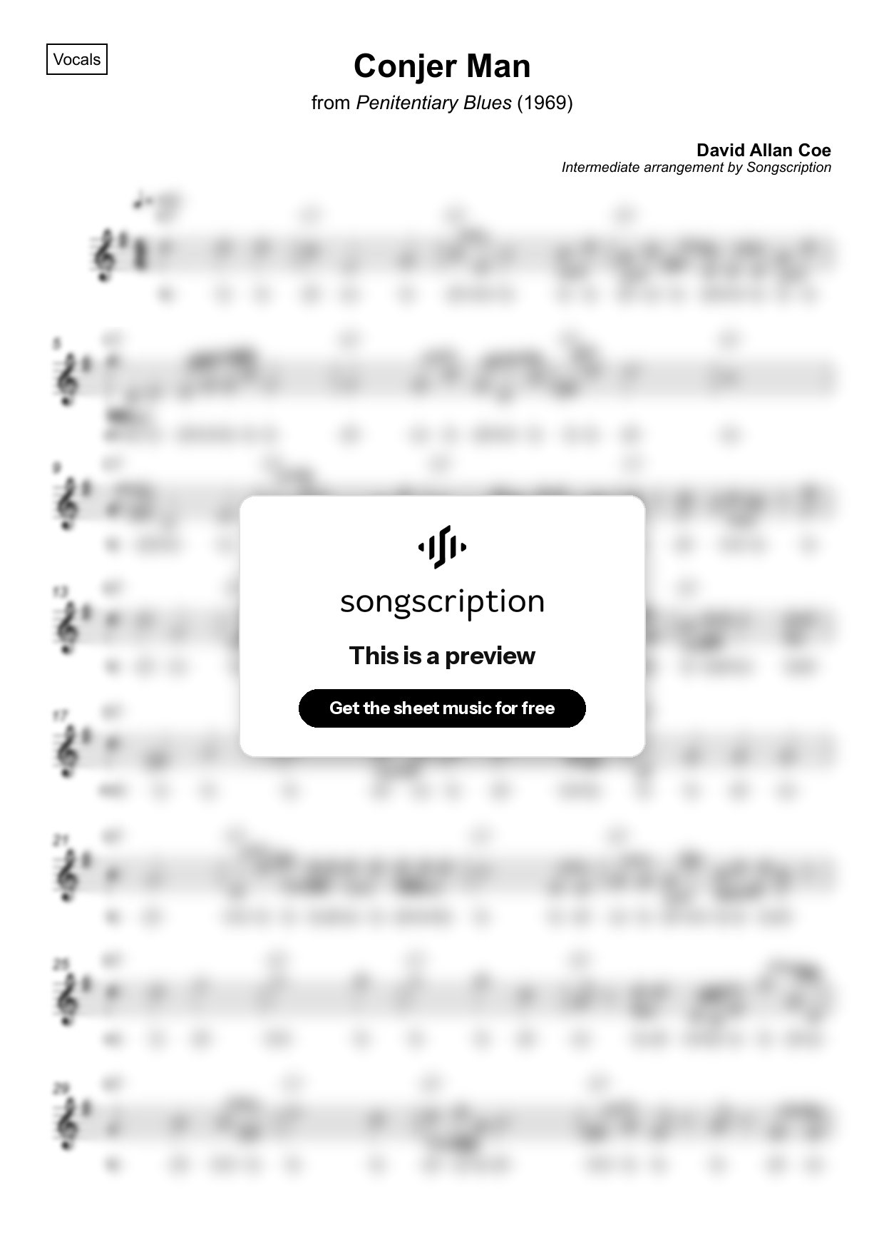 Intermediate Vocals Sheet Music for "Conjer Man" by David Allan Coe