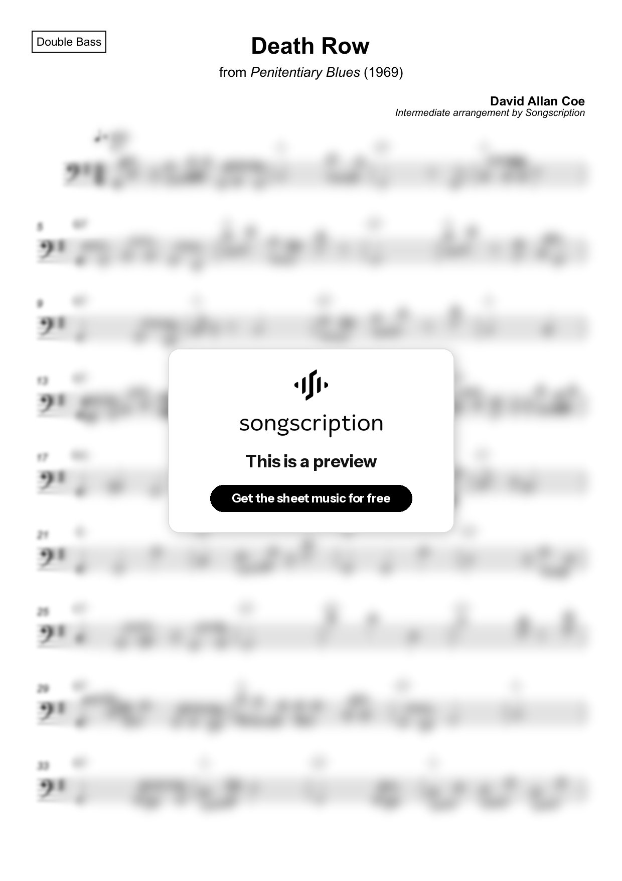 Intermediate Double Bass Sheet Music for "Death Row" by David Allan Coe