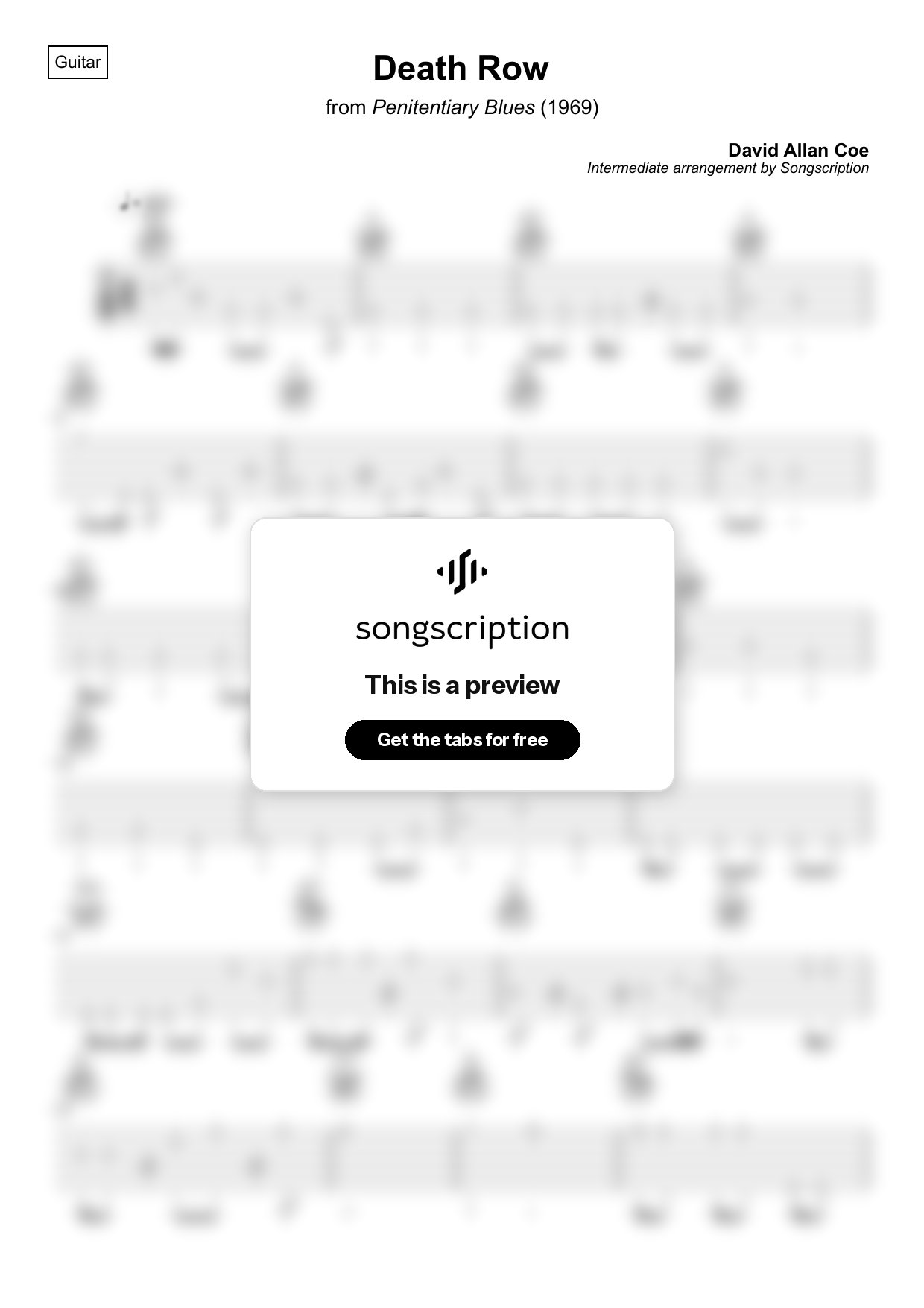 Intermediate Acoustic Guitar Tabs for "Death Row" by David Allan Coe