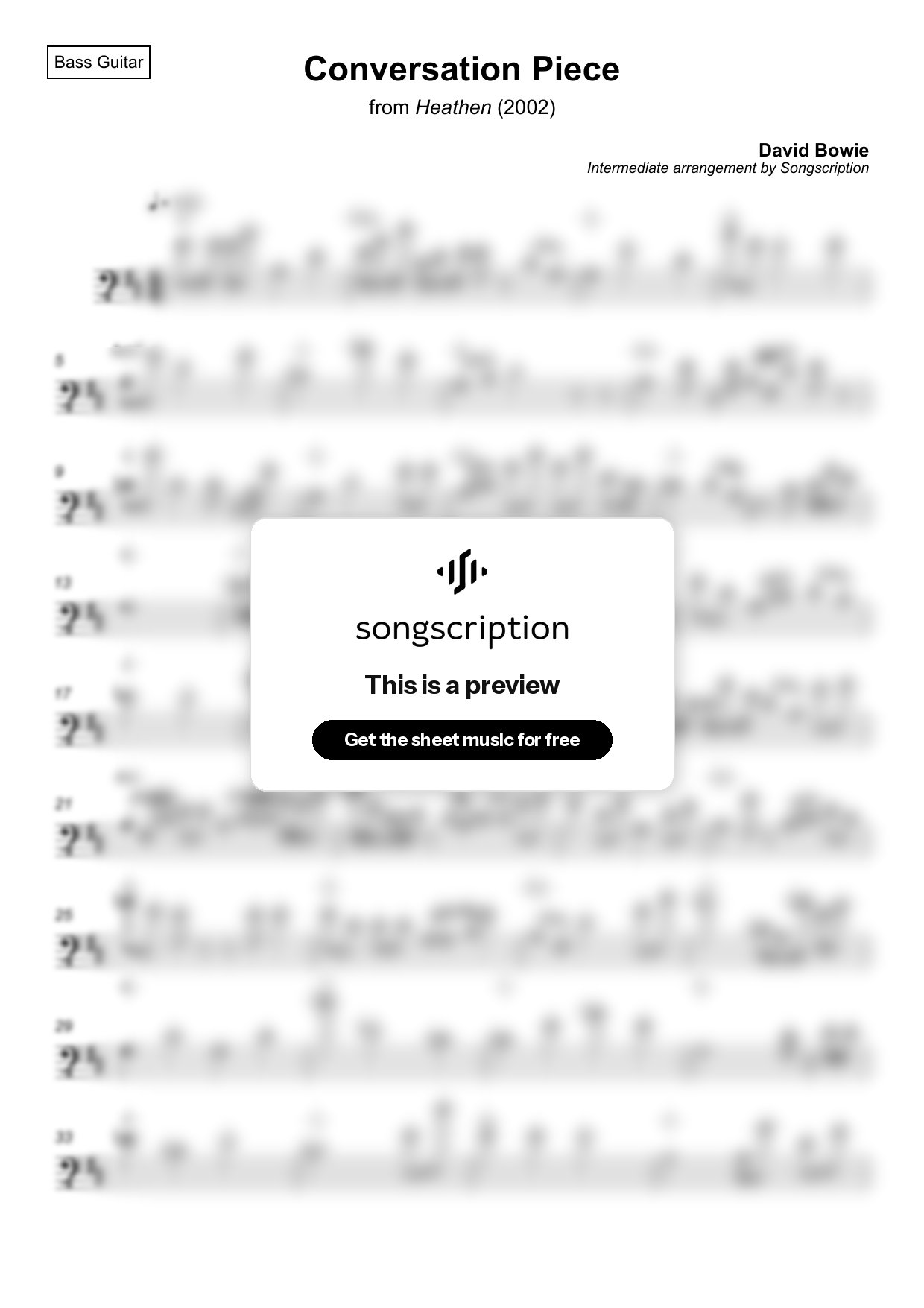 Intermediate Bass Guitar Sheet Music for "Conversation Piece" by David Bowie
