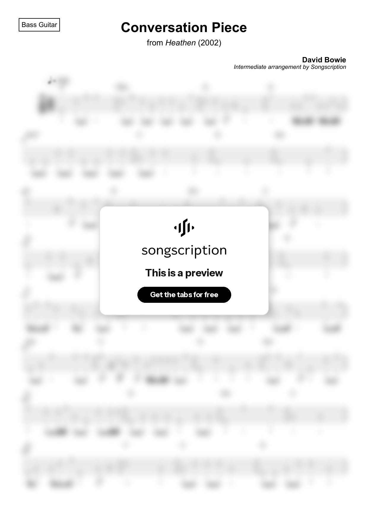 Intermediate Bass Guitar Tabs for "Conversation Piece" by David Bowie