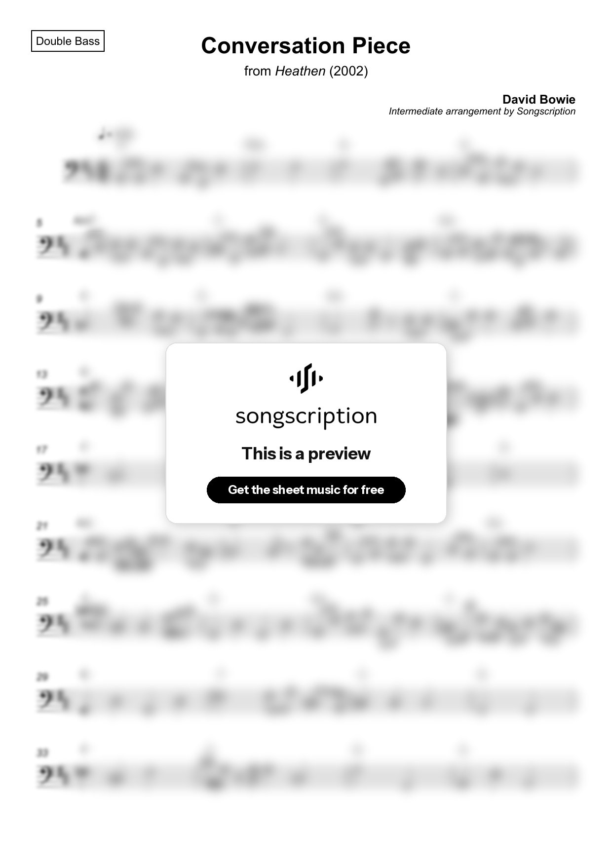 Intermediate Double Bass Sheet Music for "Conversation Piece" by David Bowie
