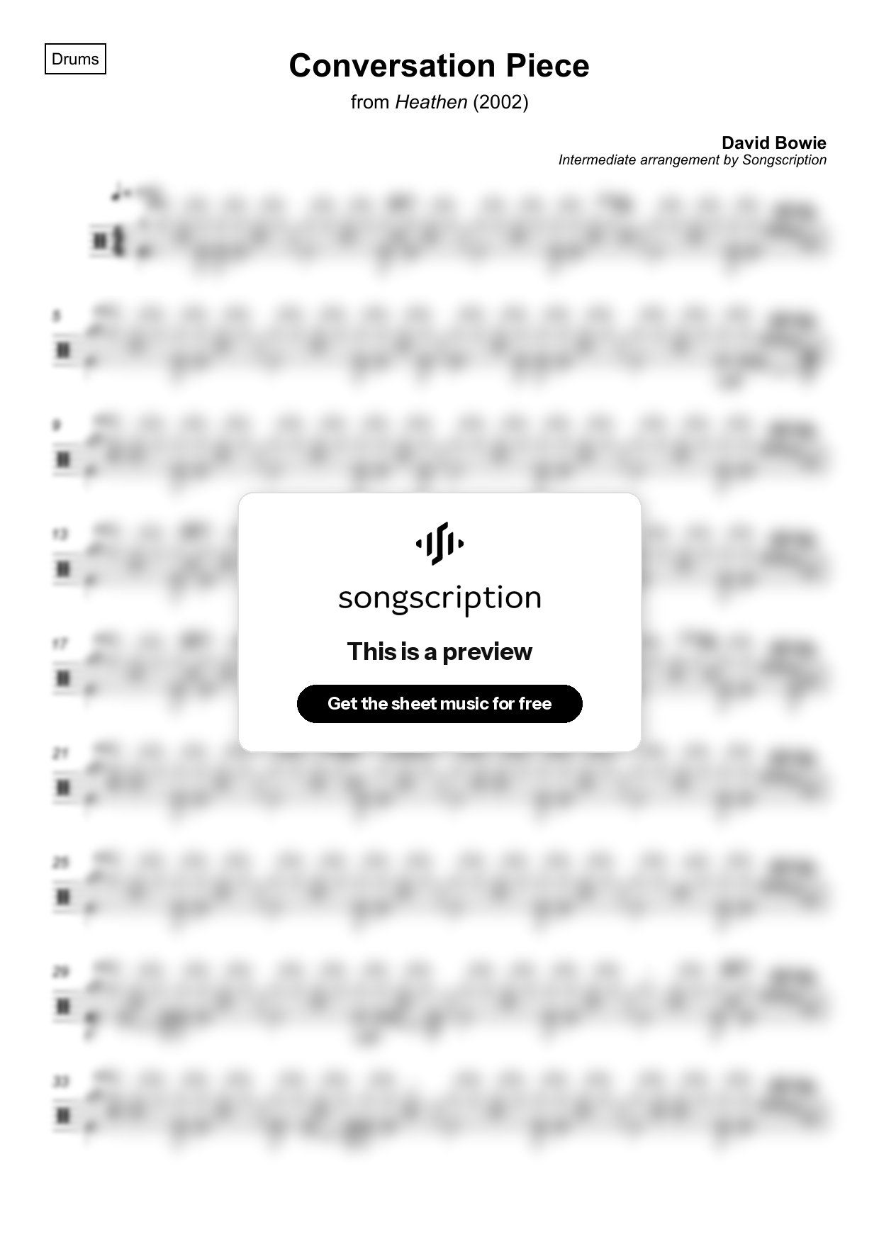 Intermediate Drums Sheet Music for "Conversation Piece" by David Bowie