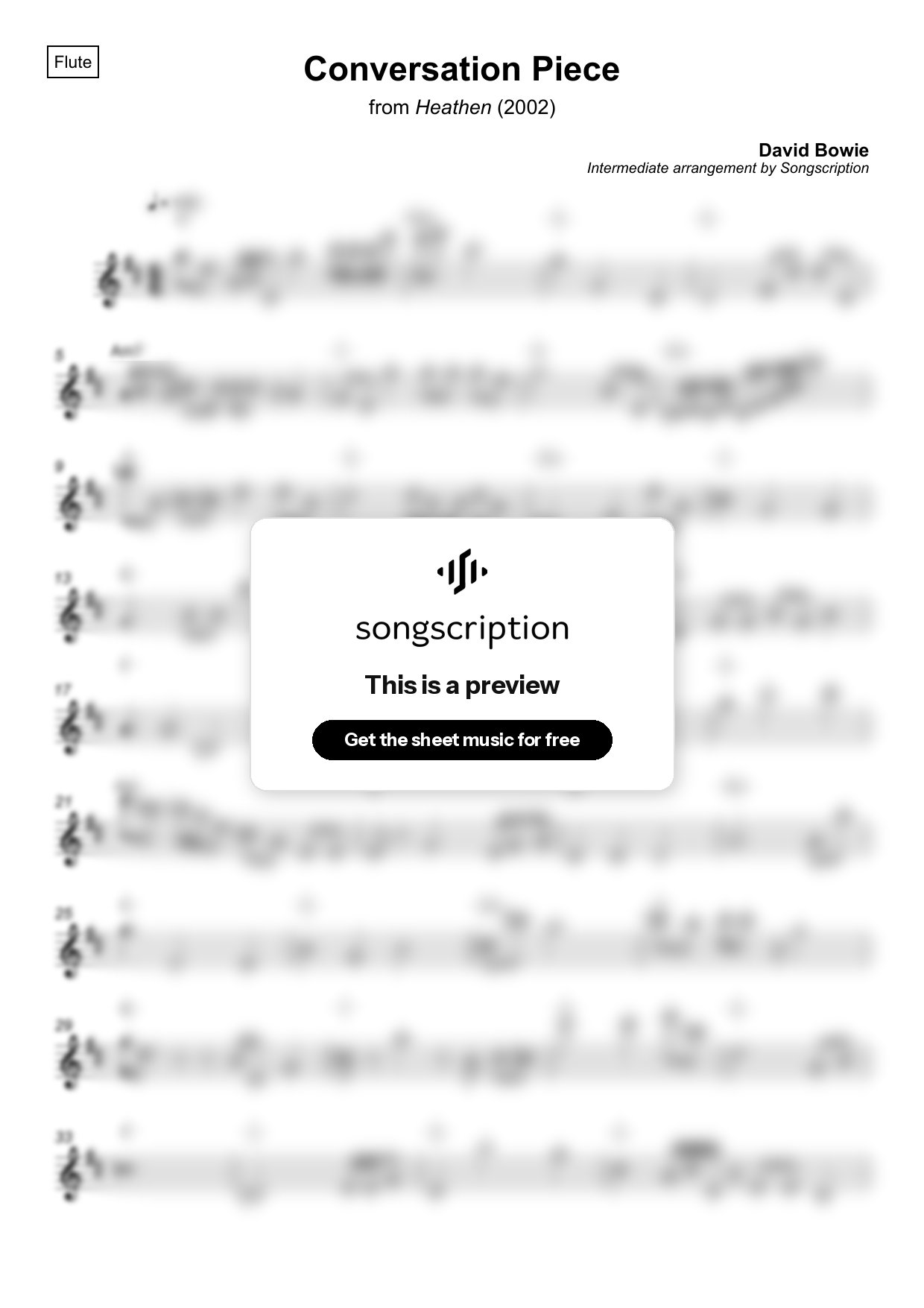 Intermediate Flute Sheet Music for "Conversation Piece" by David Bowie