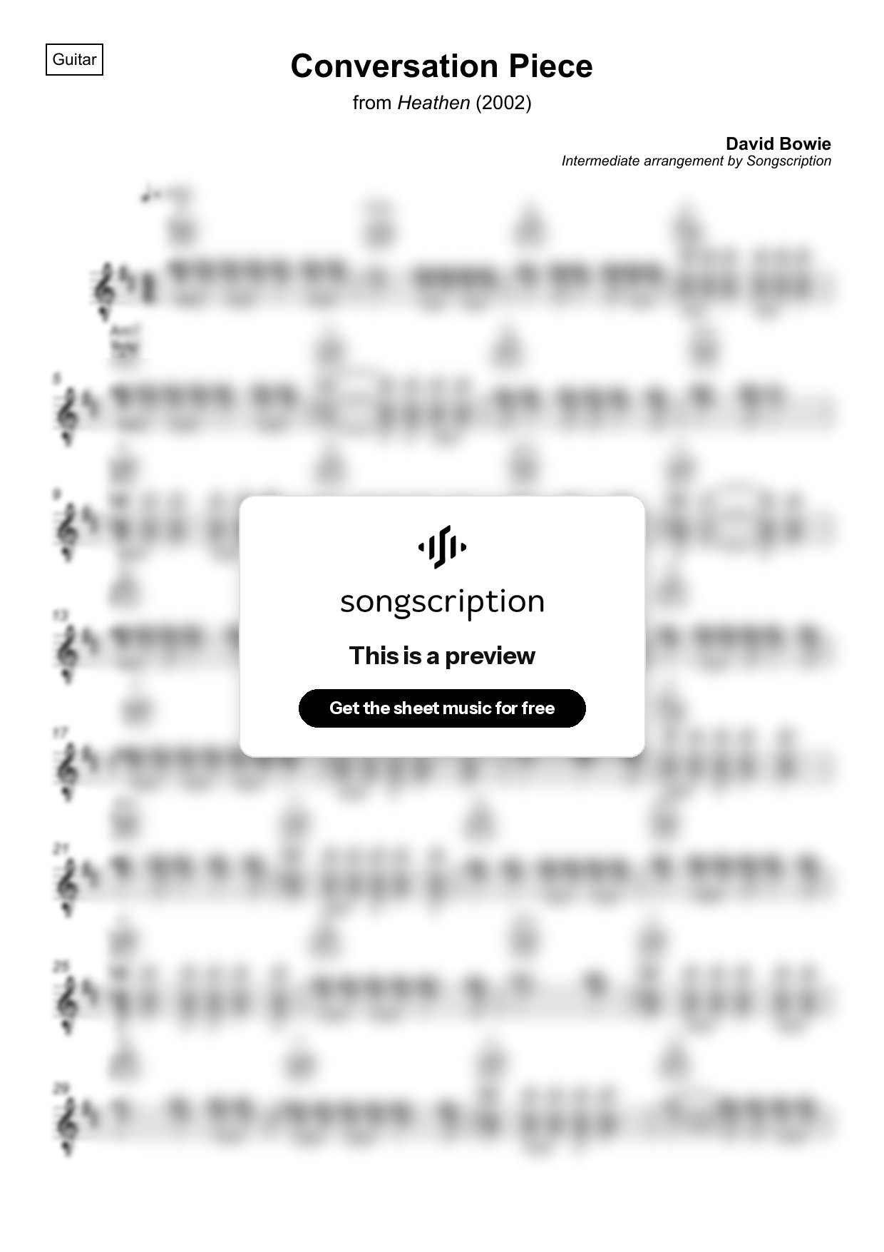 Intermediate Acoustic Guitar Sheet Music for "Conversation Piece" by David Bowie