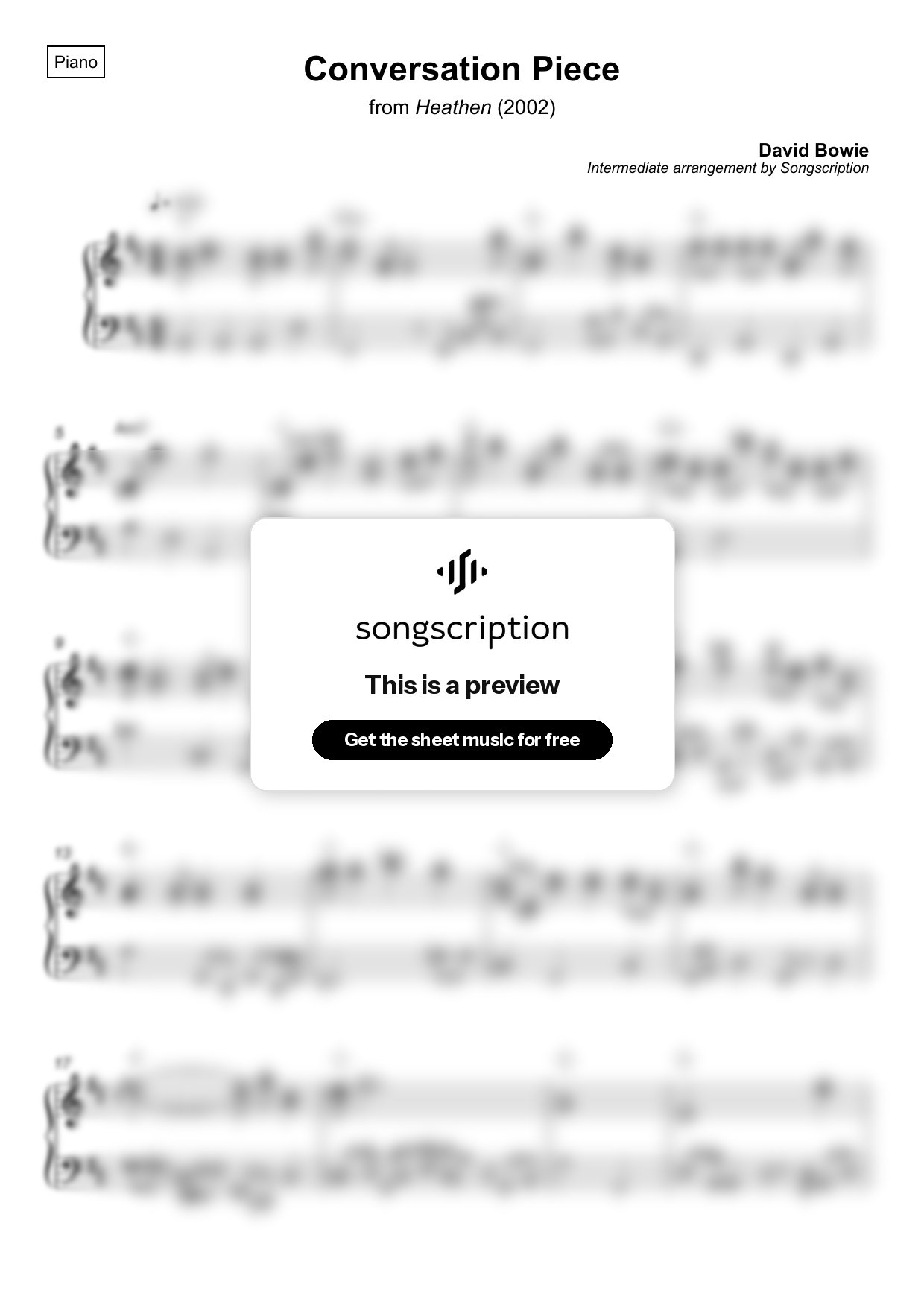 Intermediate Piano Sheet Music for "Conversation Piece" by David Bowie