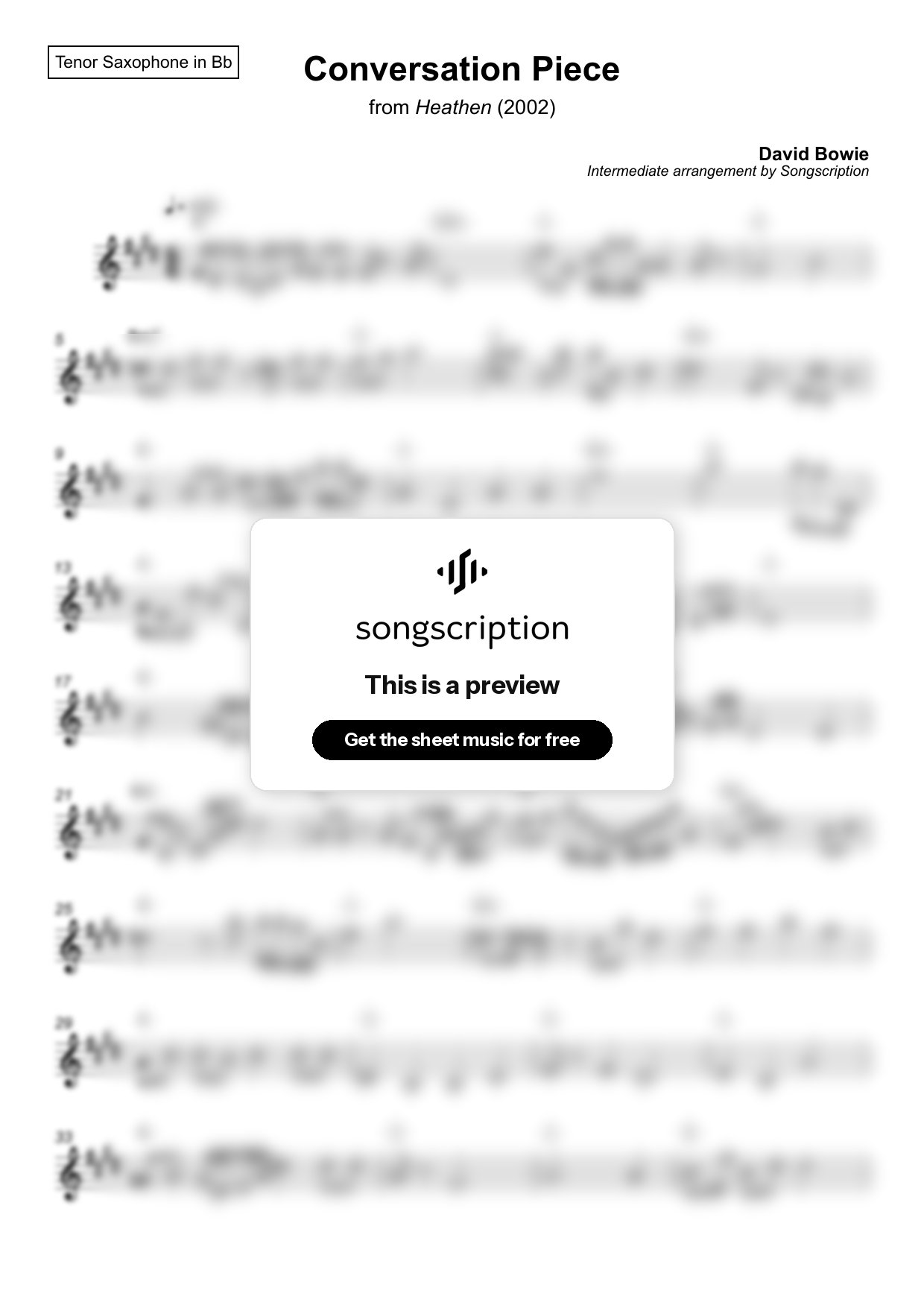 Intermediate Tenor Sax Sheet Music for "Conversation Piece" by David Bowie