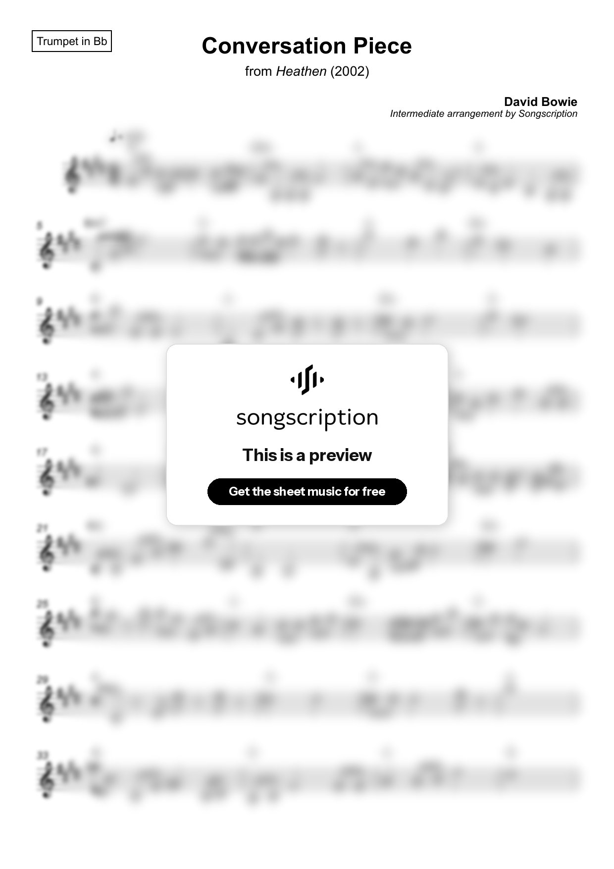 Intermediate Trumpet Sheet Music for "Conversation Piece" by David Bowie