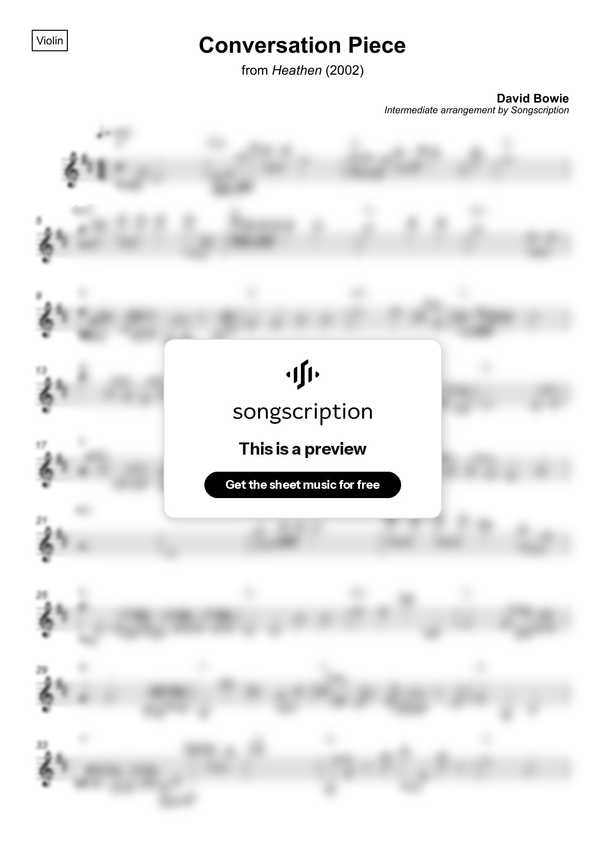 Intermediate Violin Sheet Music for "Conversation Piece" by David Bowie