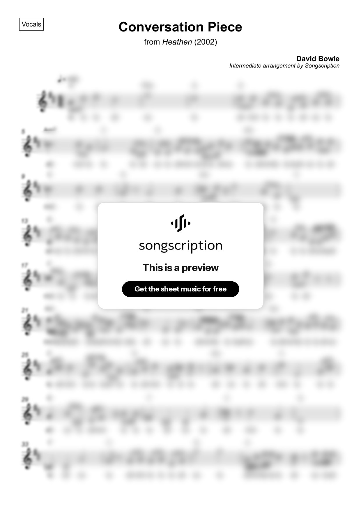 Intermediate Vocals Sheet Music for "Conversation Piece" by David Bowie