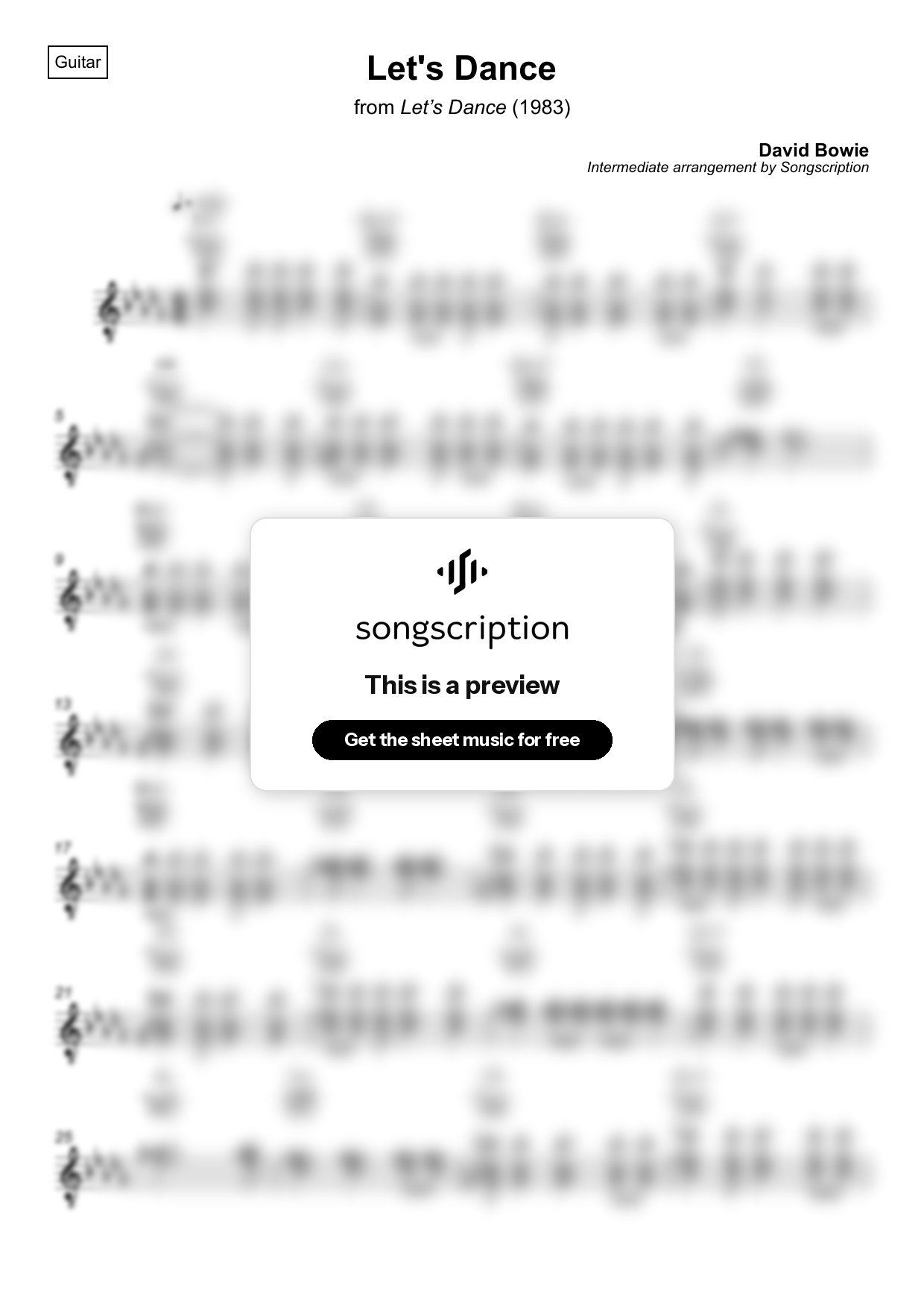 Intermediate Acoustic Guitar Sheet Music for "Let's Dance" by David Bowie