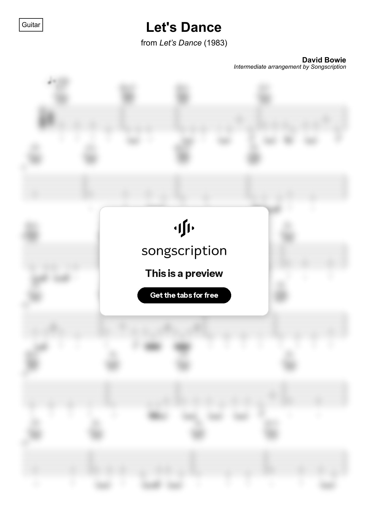 Intermediate Acoustic Guitar Tabs for "Let's Dance" by David Bowie