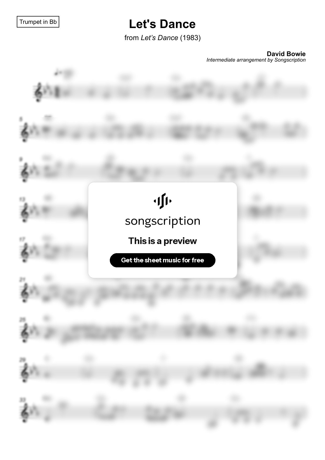 Intermediate Trumpet Sheet Music for "Let's Dance" by David Bowie