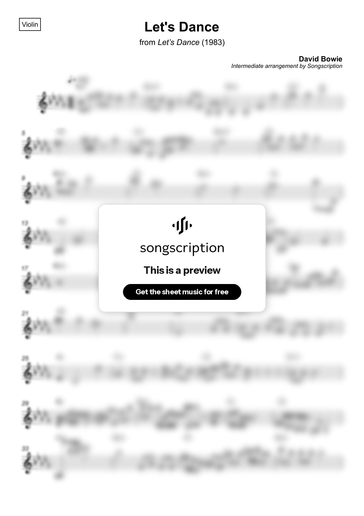 Intermediate Violin Sheet Music for "Let's Dance" by David Bowie