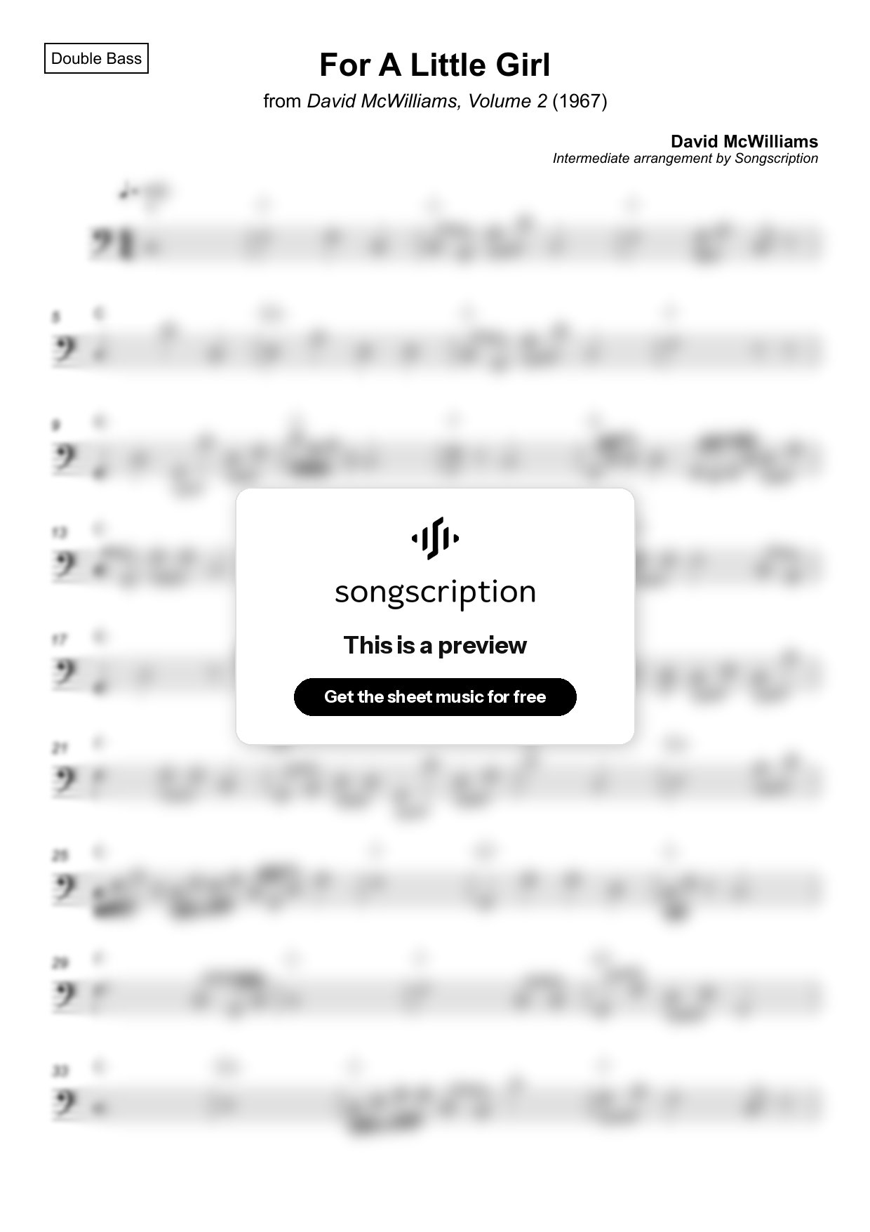 Intermediate Double Bass Sheet Music for "For A Little Girl" by David McWilliams