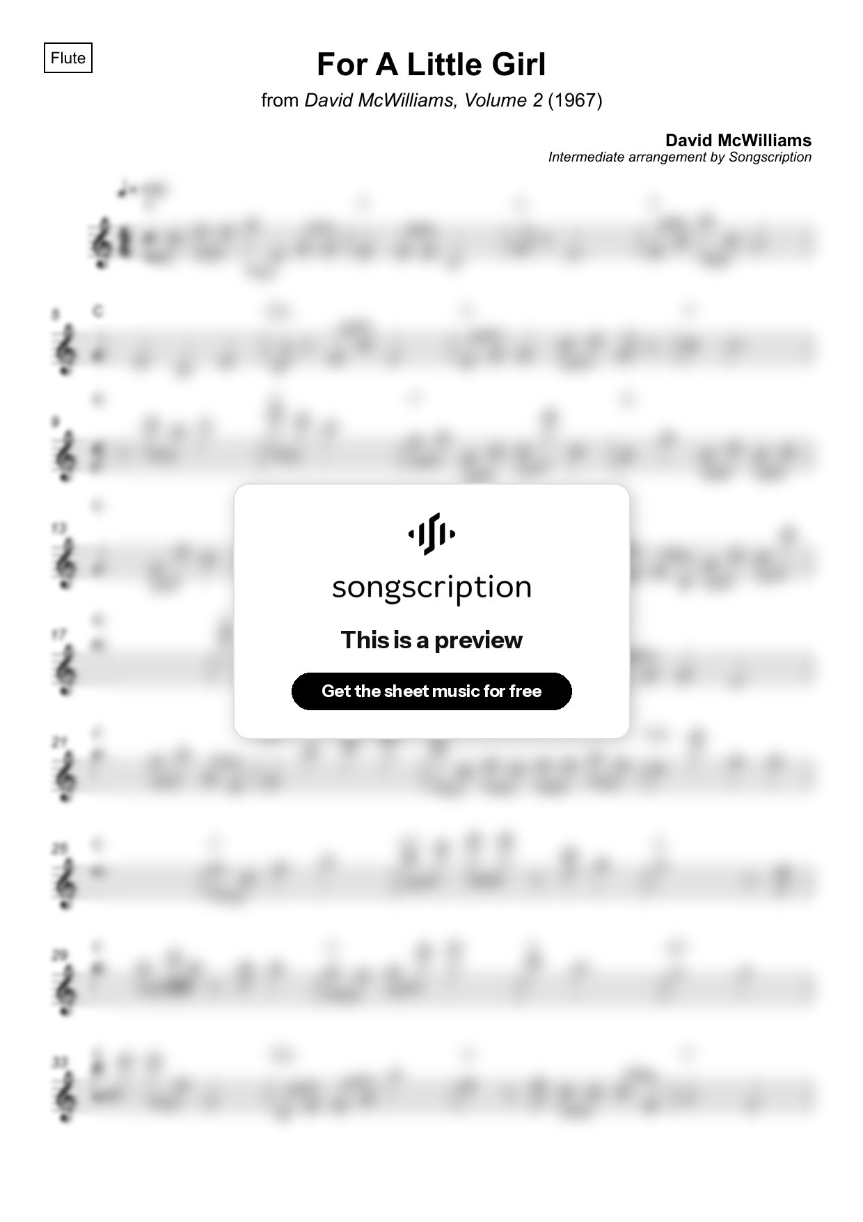 Intermediate Flute Sheet Music for "For A Little Girl" by David McWilliams