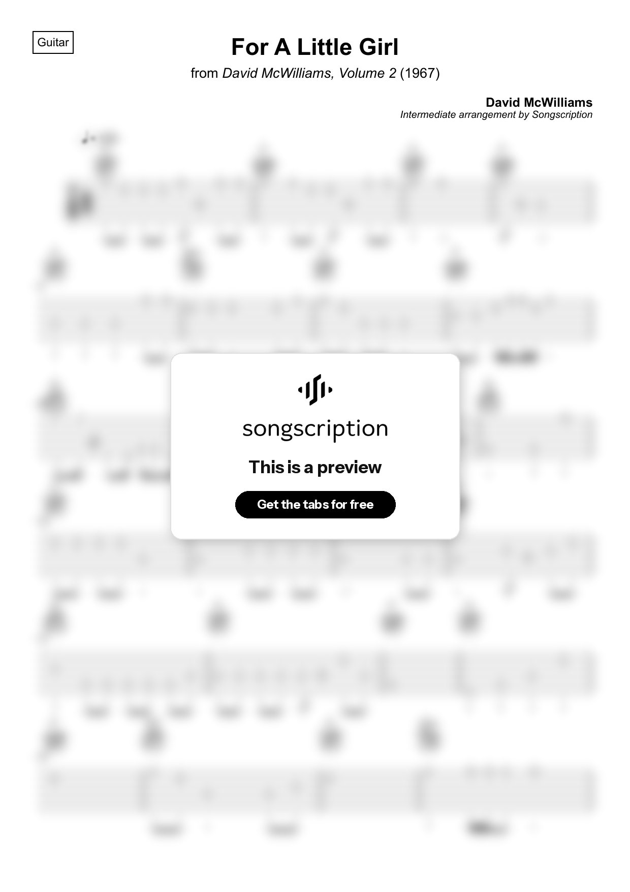 Intermediate Acoustic Guitar Tabs for "For A Little Girl" by David McWilliams