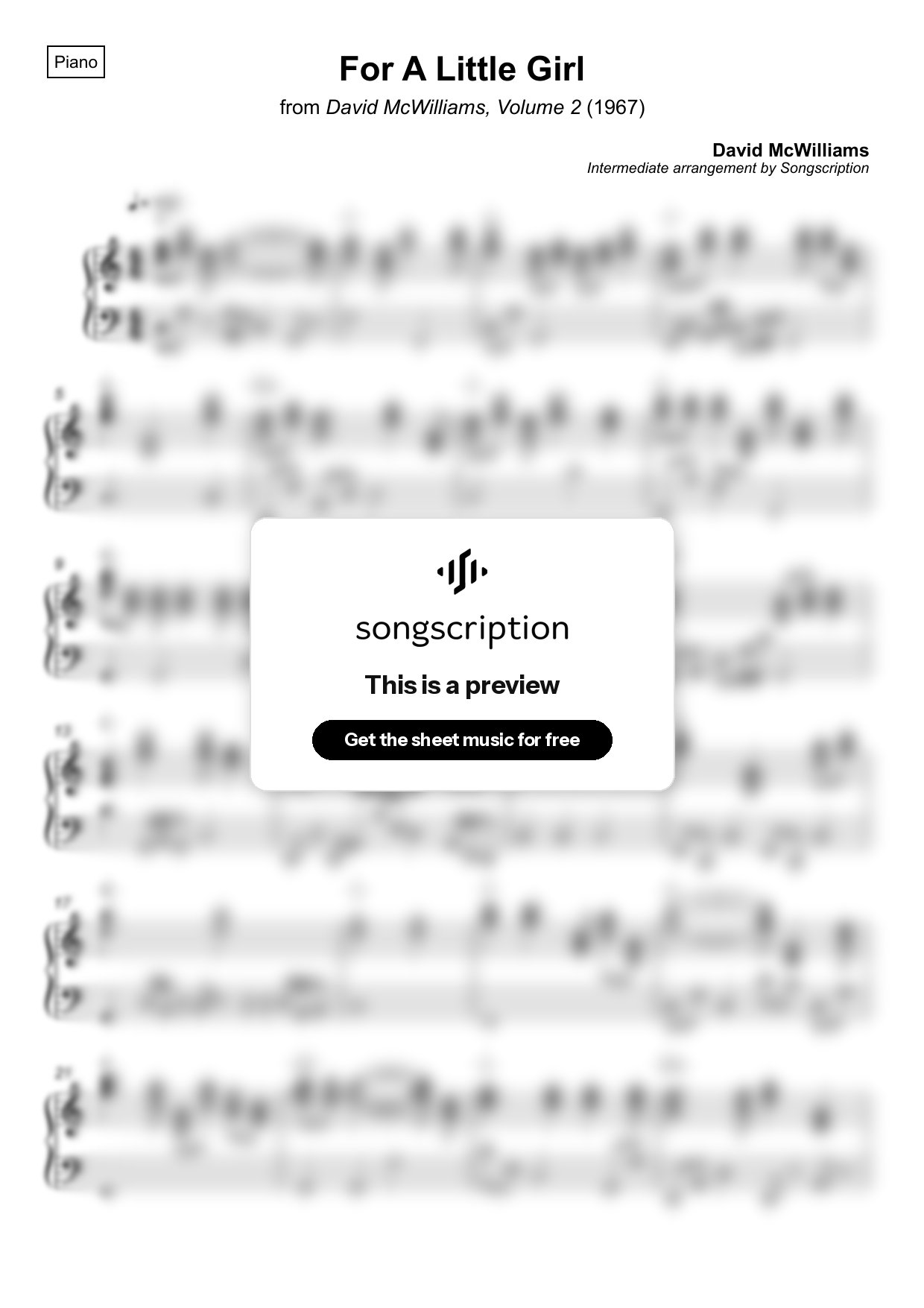 Intermediate Piano Sheet Music for "For A Little Girl" by David McWilliams