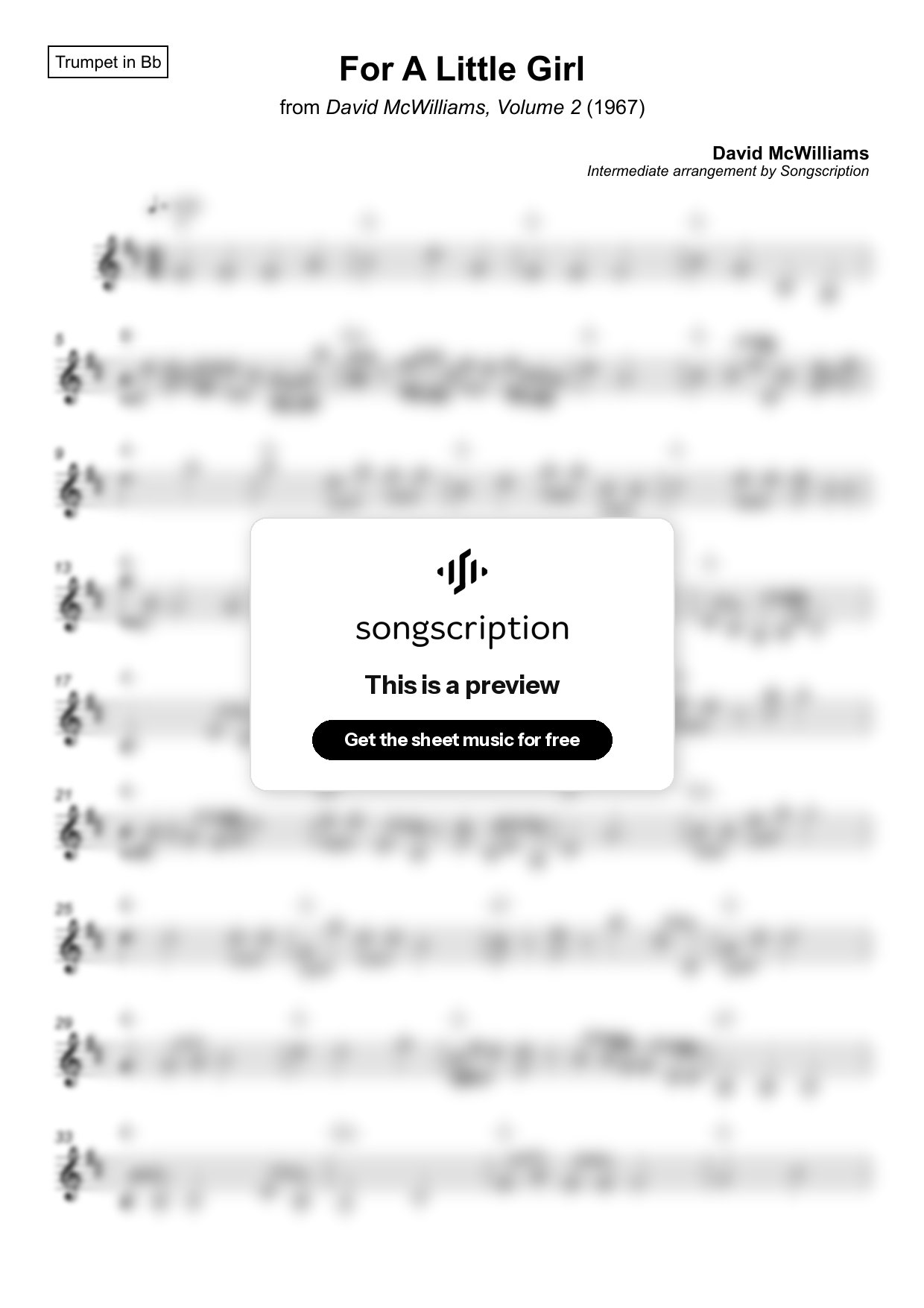 Intermediate Trumpet Sheet Music for "For A Little Girl" by David McWilliams
