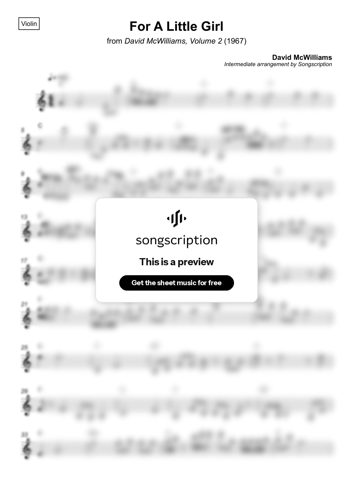 Intermediate Violin Sheet Music for "For A Little Girl" by David McWilliams