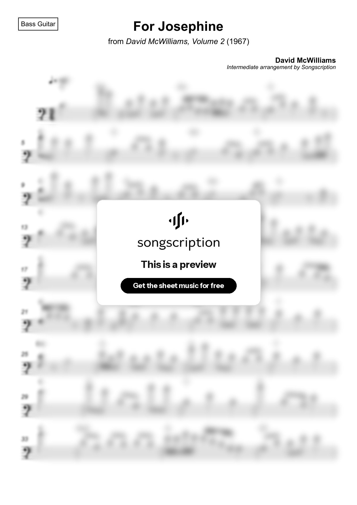 Intermediate Bass Guitar Sheet Music for "For Josephine" by David McWilliams