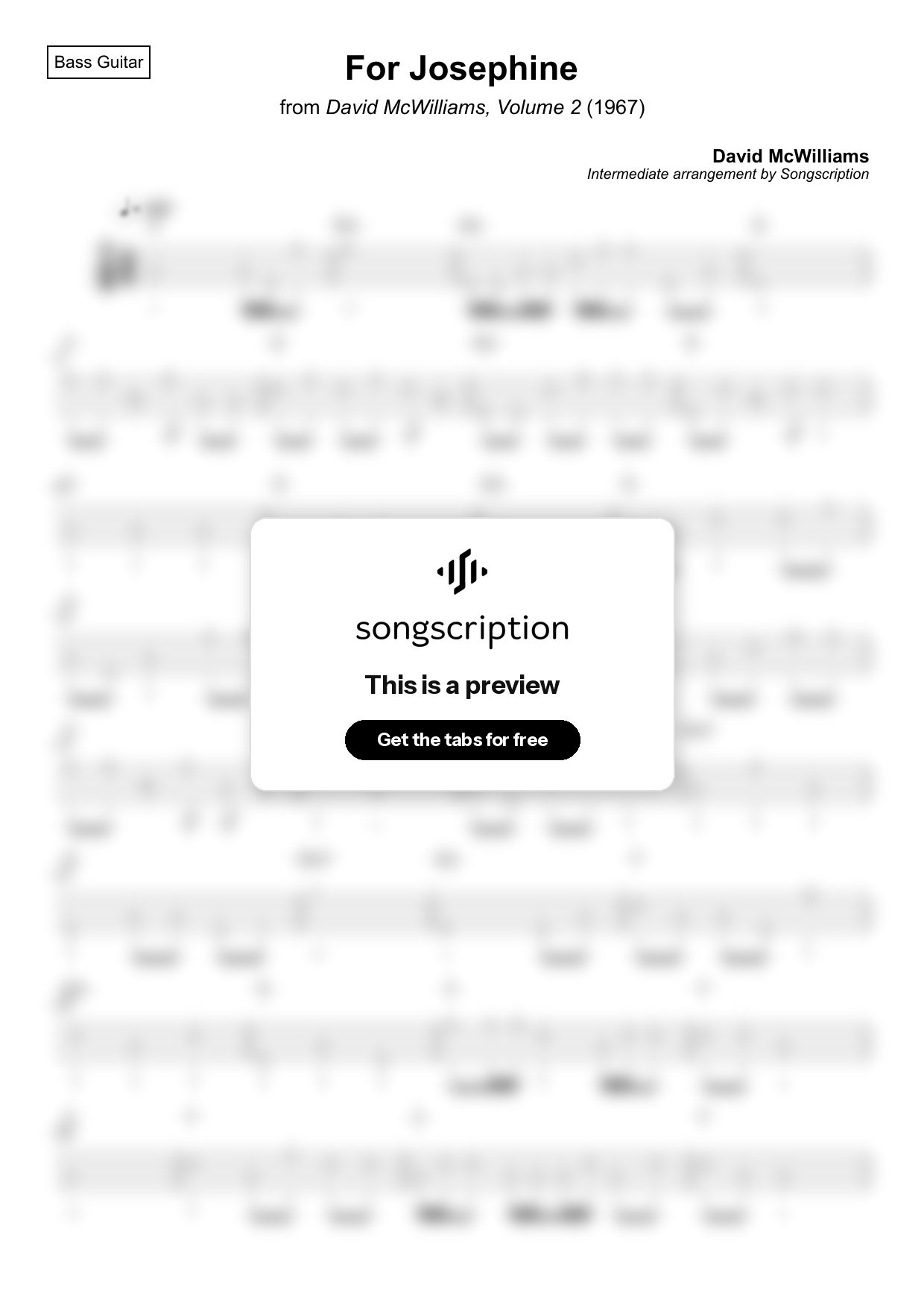 Intermediate Bass Guitar Tabs for "For Josephine" by David McWilliams