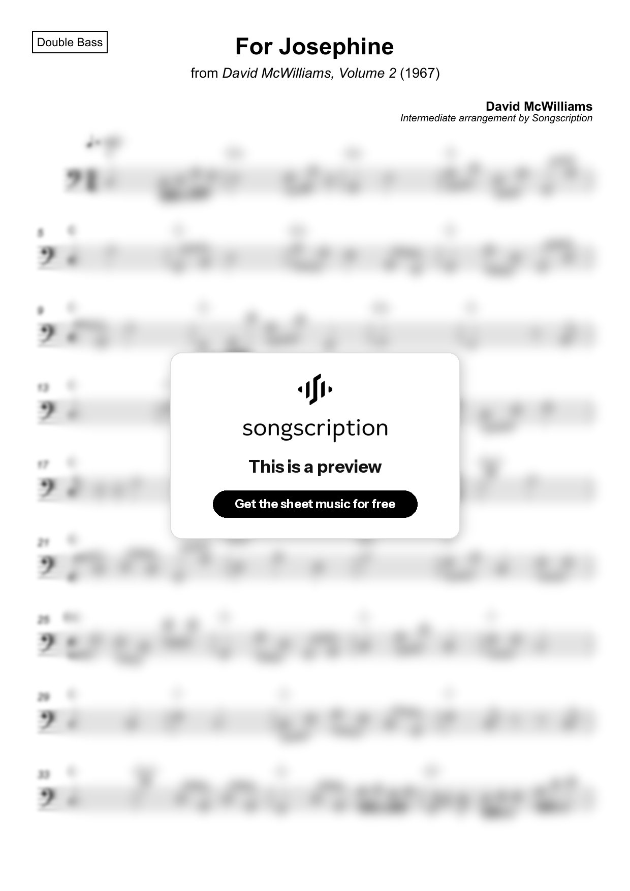 Intermediate Double Bass Sheet Music for "For Josephine" by David McWilliams