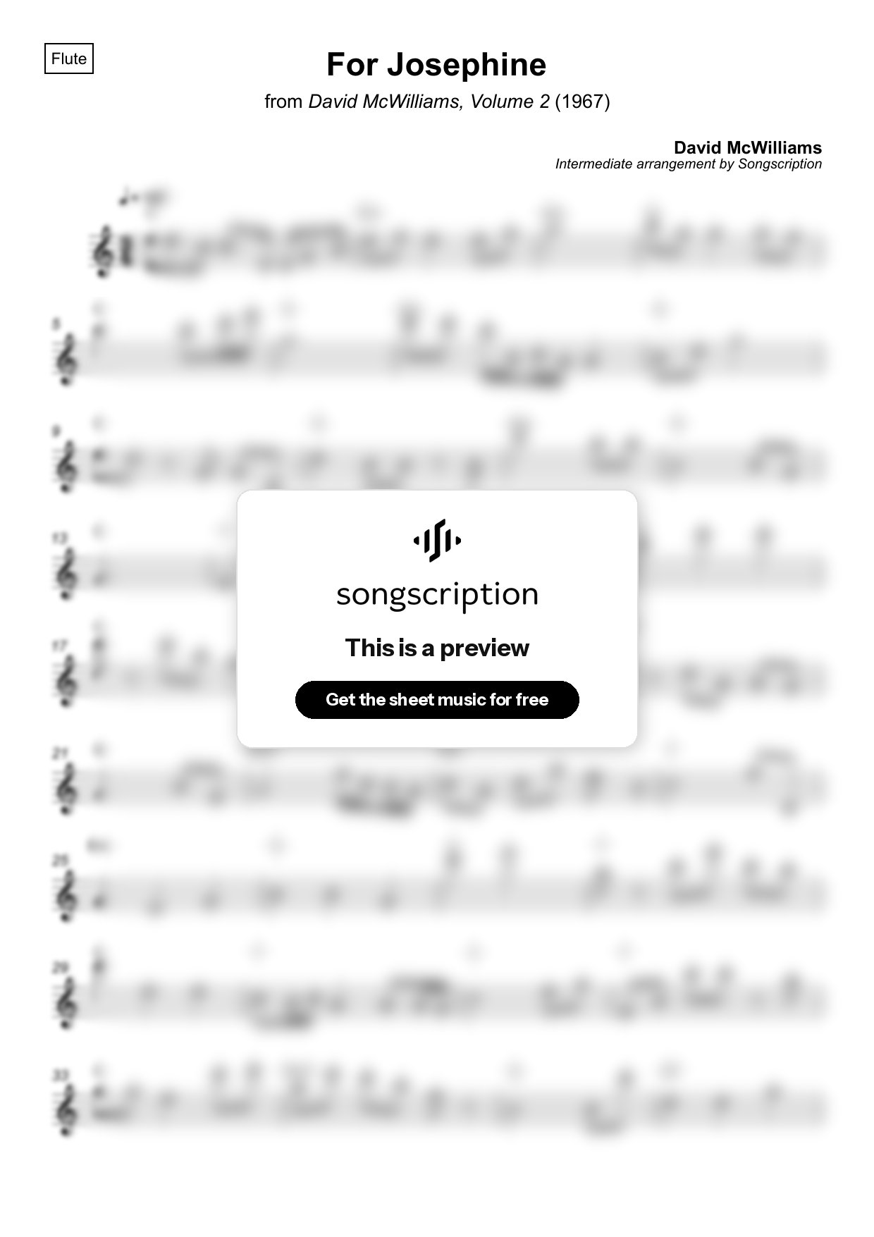 Intermediate Flute Sheet Music for "For Josephine" by David McWilliams