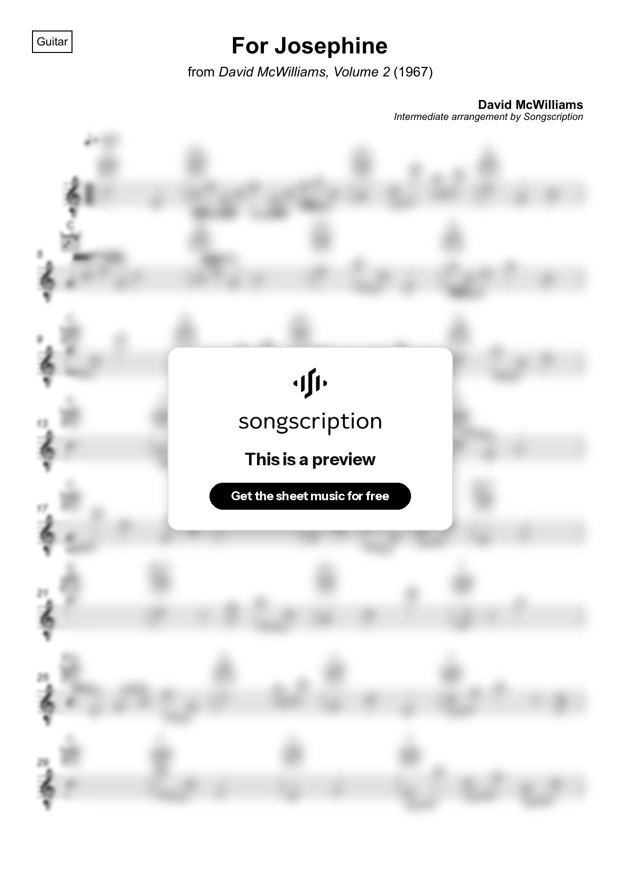 Intermediate Acoustic Guitar Sheet Music for "For Josephine" by David McWilliams