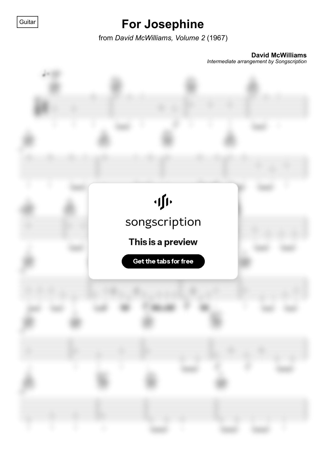 Intermediate Acoustic Guitar Tabs for "For Josephine" by David McWilliams