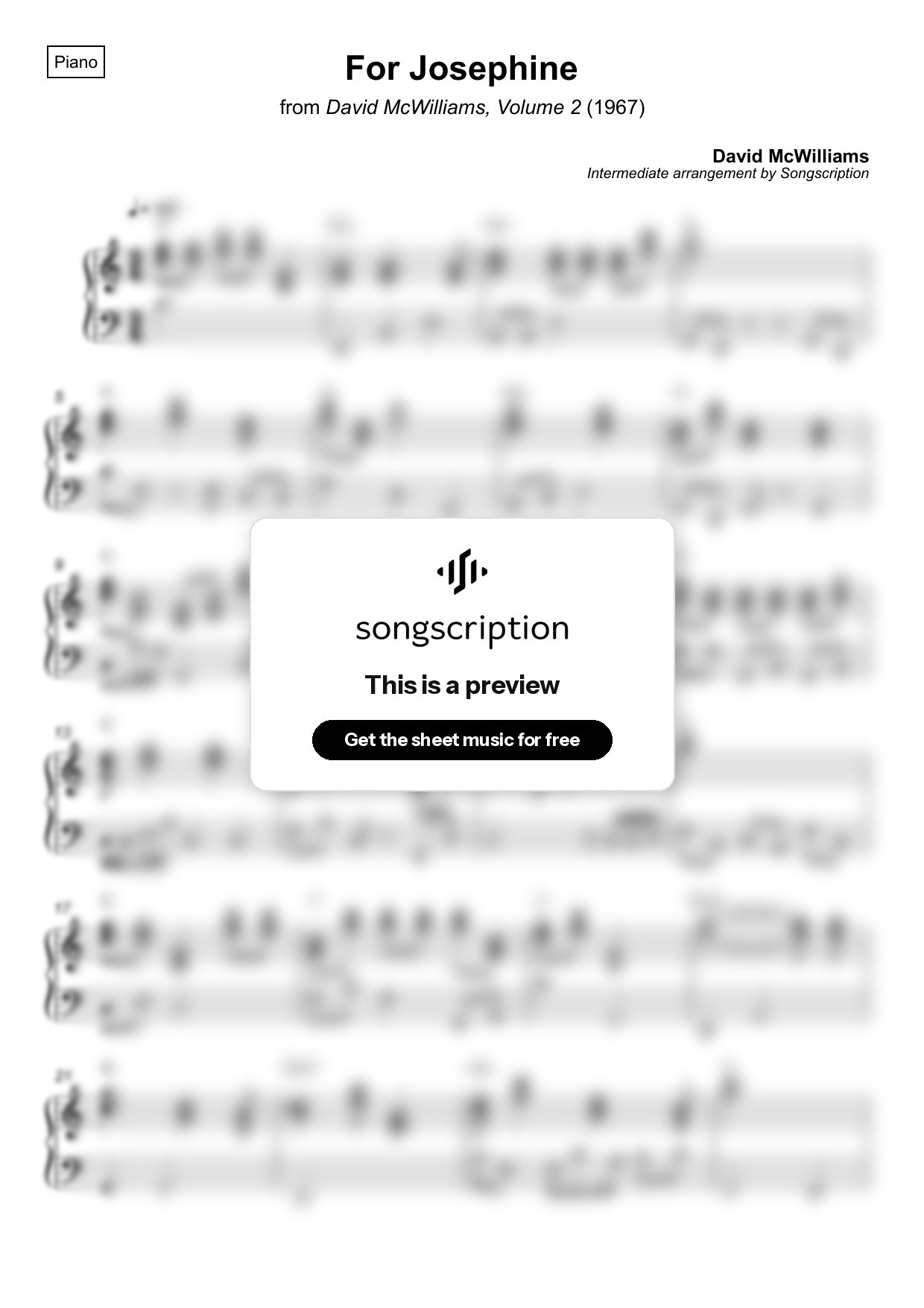 Intermediate Piano Sheet Music for "For Josephine" by David McWilliams