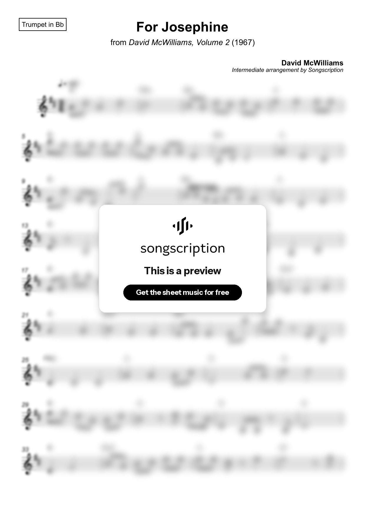 Intermediate Trumpet Sheet Music for "For Josephine" by David McWilliams