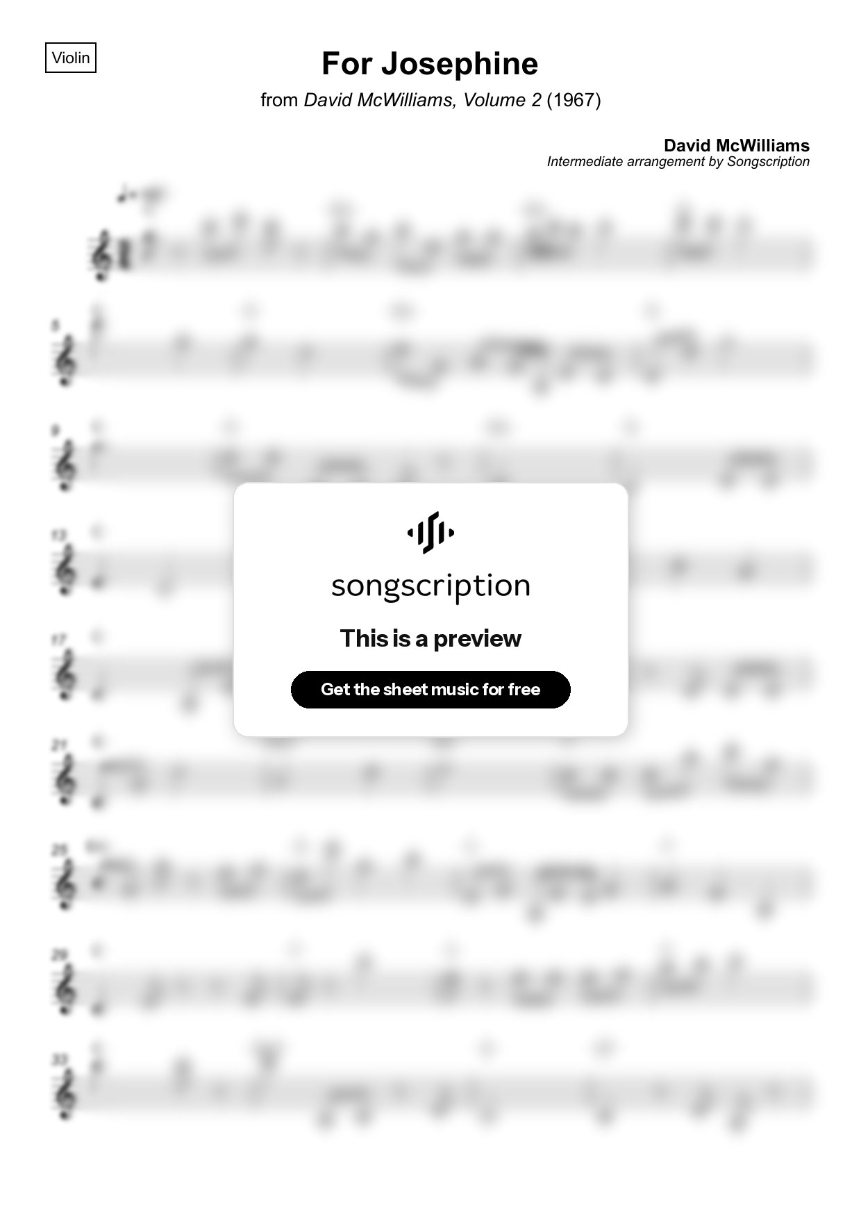 Intermediate Violin Sheet Music for "For Josephine" by David McWilliams