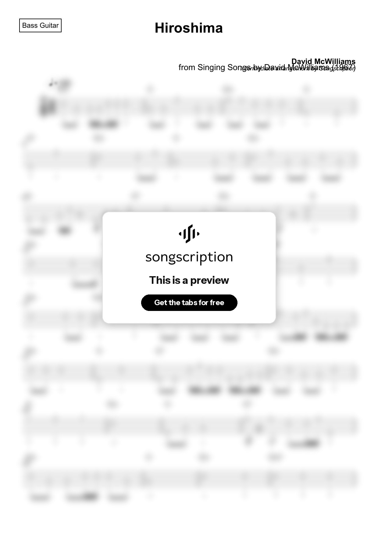 Intermediate Bass Guitar Tabs for "Hiroshima" by David McWilliams