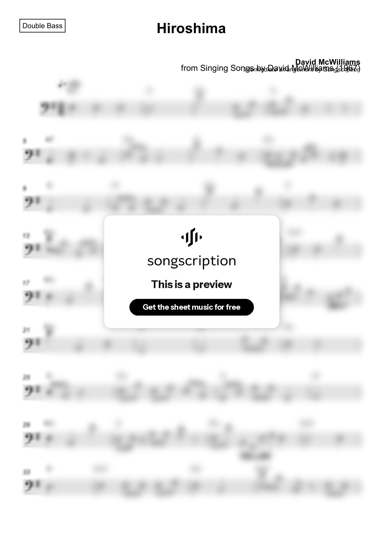 Intermediate Double Bass Sheet Music for "Hiroshima" by David McWilliams