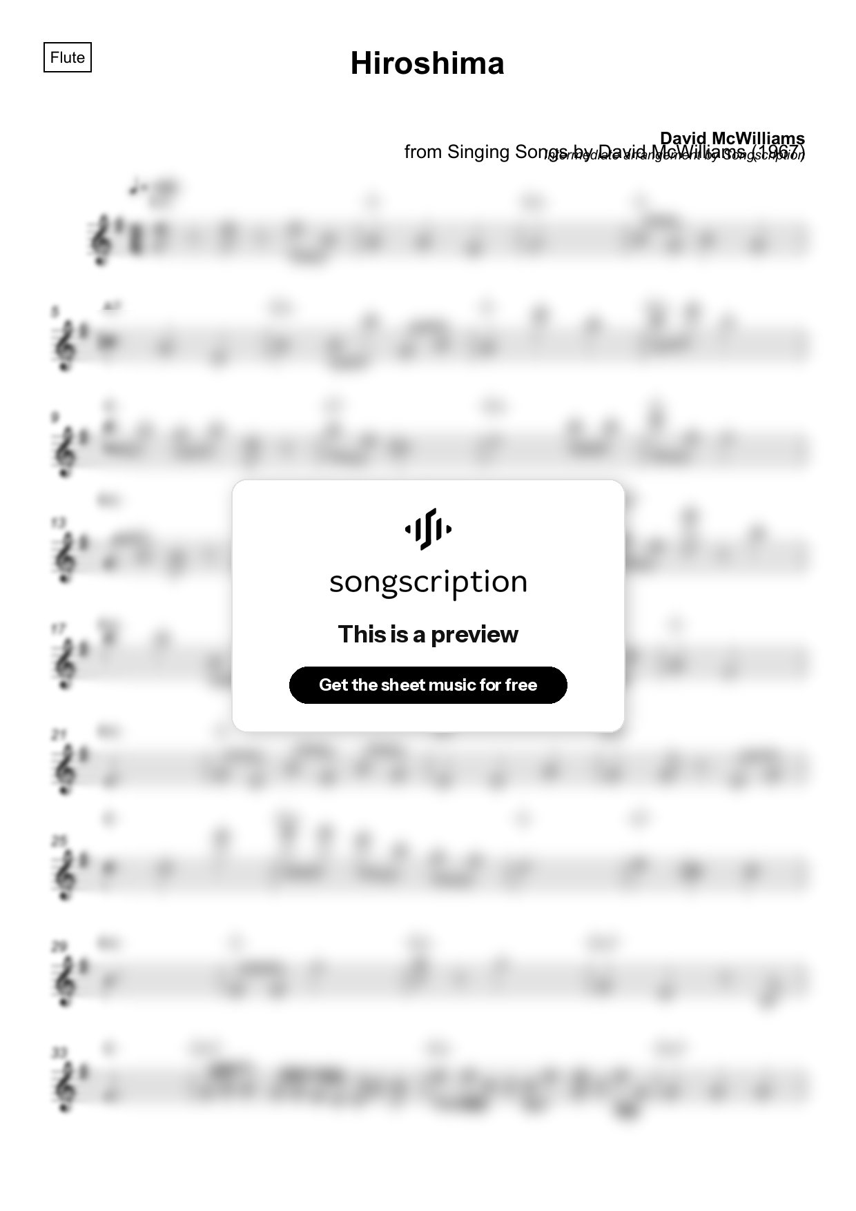 Intermediate Flute Sheet Music for "Hiroshima" by David McWilliams