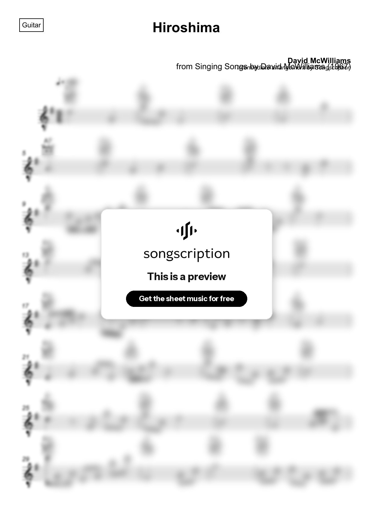 Intermediate Acoustic Guitar Sheet Music for "Hiroshima" by David McWilliams