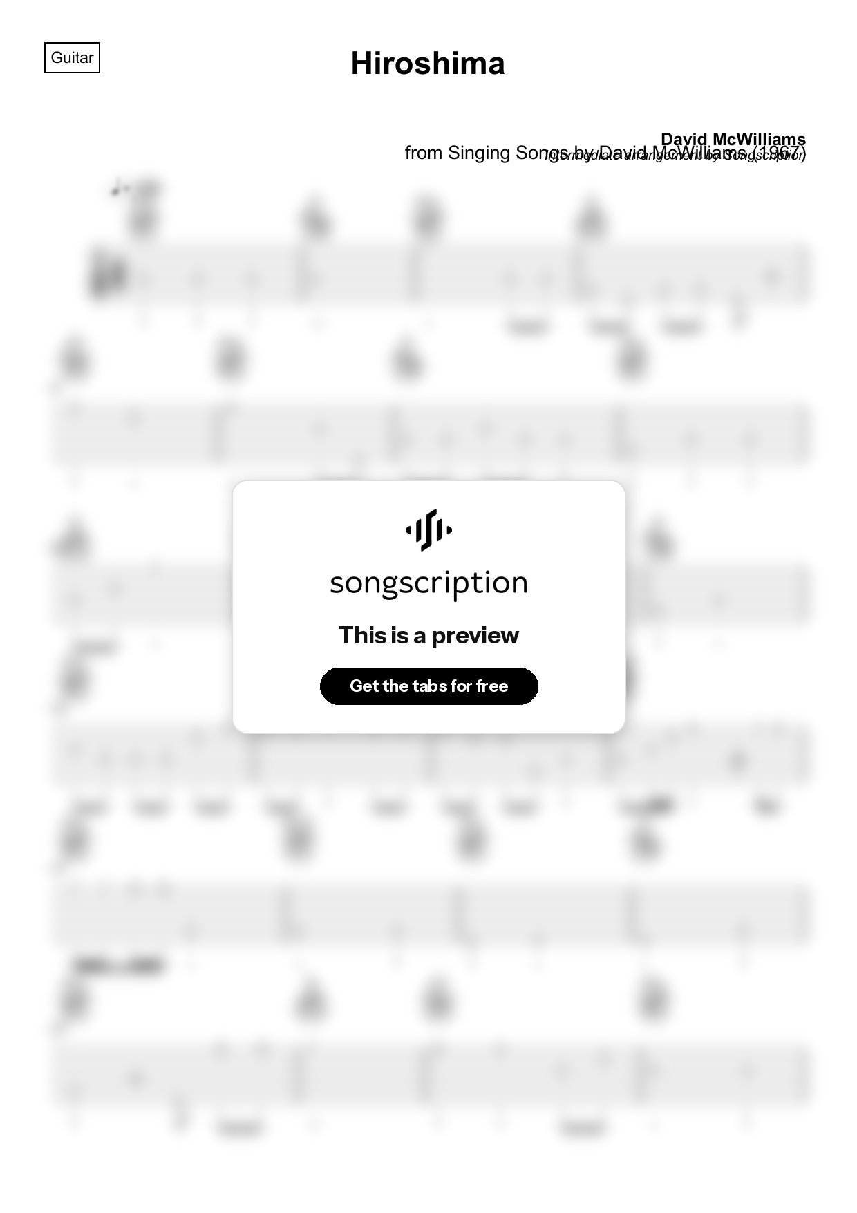 Intermediate Acoustic Guitar Tabs for "Hiroshima" by David McWilliams