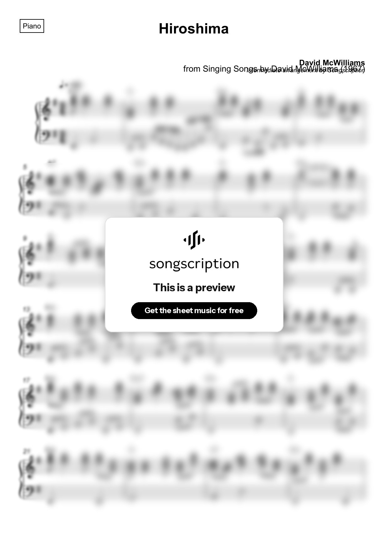 Intermediate Piano Sheet Music for "Hiroshima" by David McWilliams